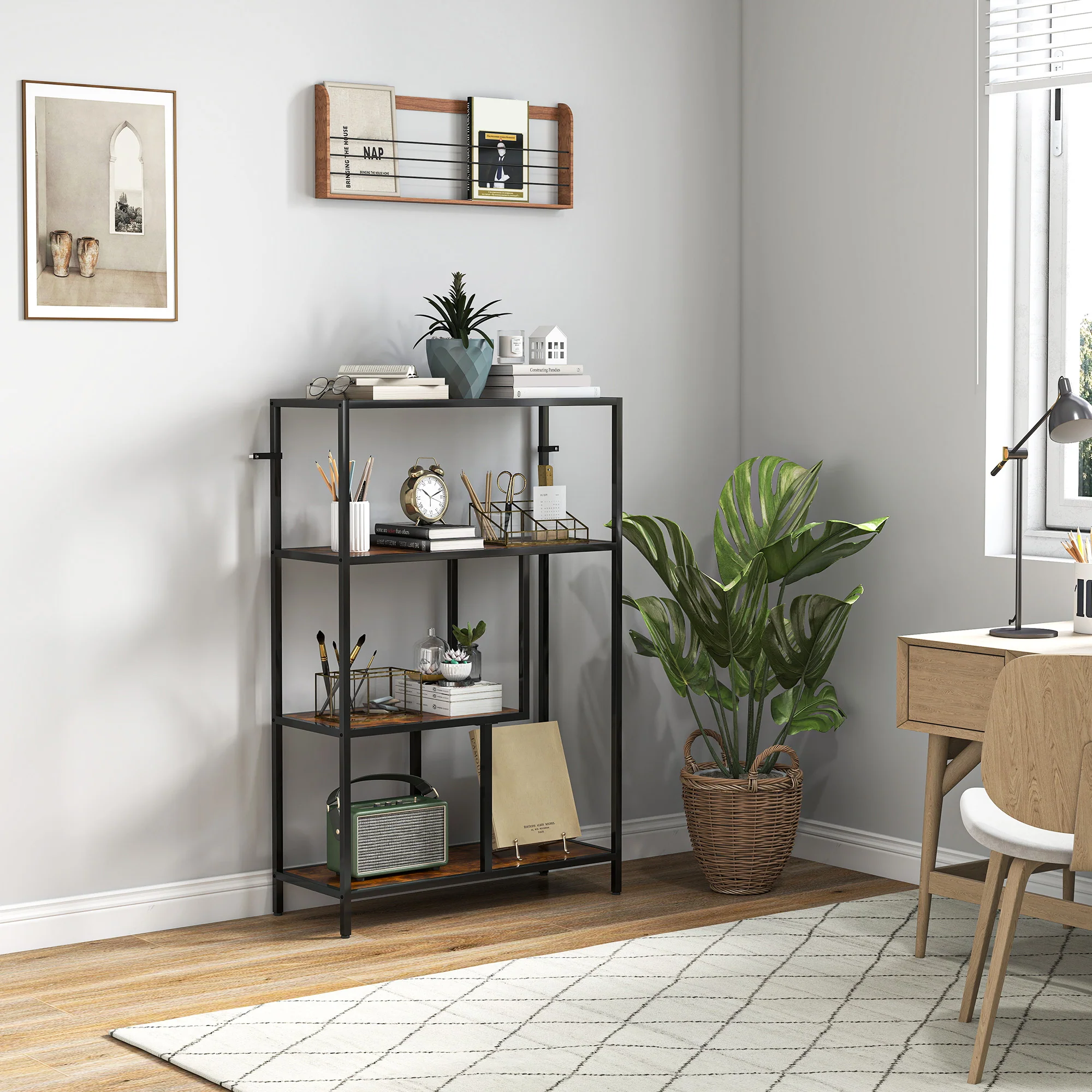 HOMCOM Industrial Bookshelf Bookcase W/ Open Shelves For Study - Image 2