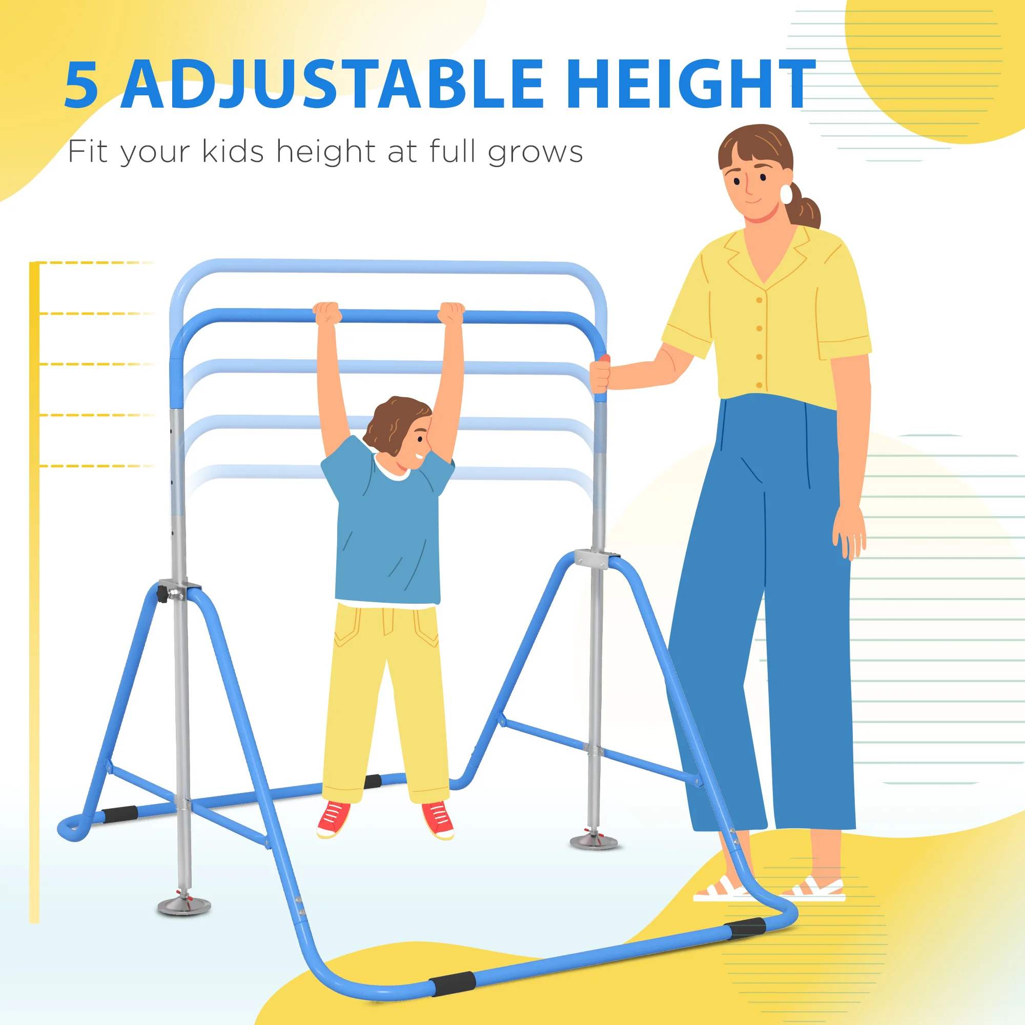 HOMCOM Kids Gymnastic Bar w/ Adjustable Height, Foldable Training Bar - Blue - Image 3