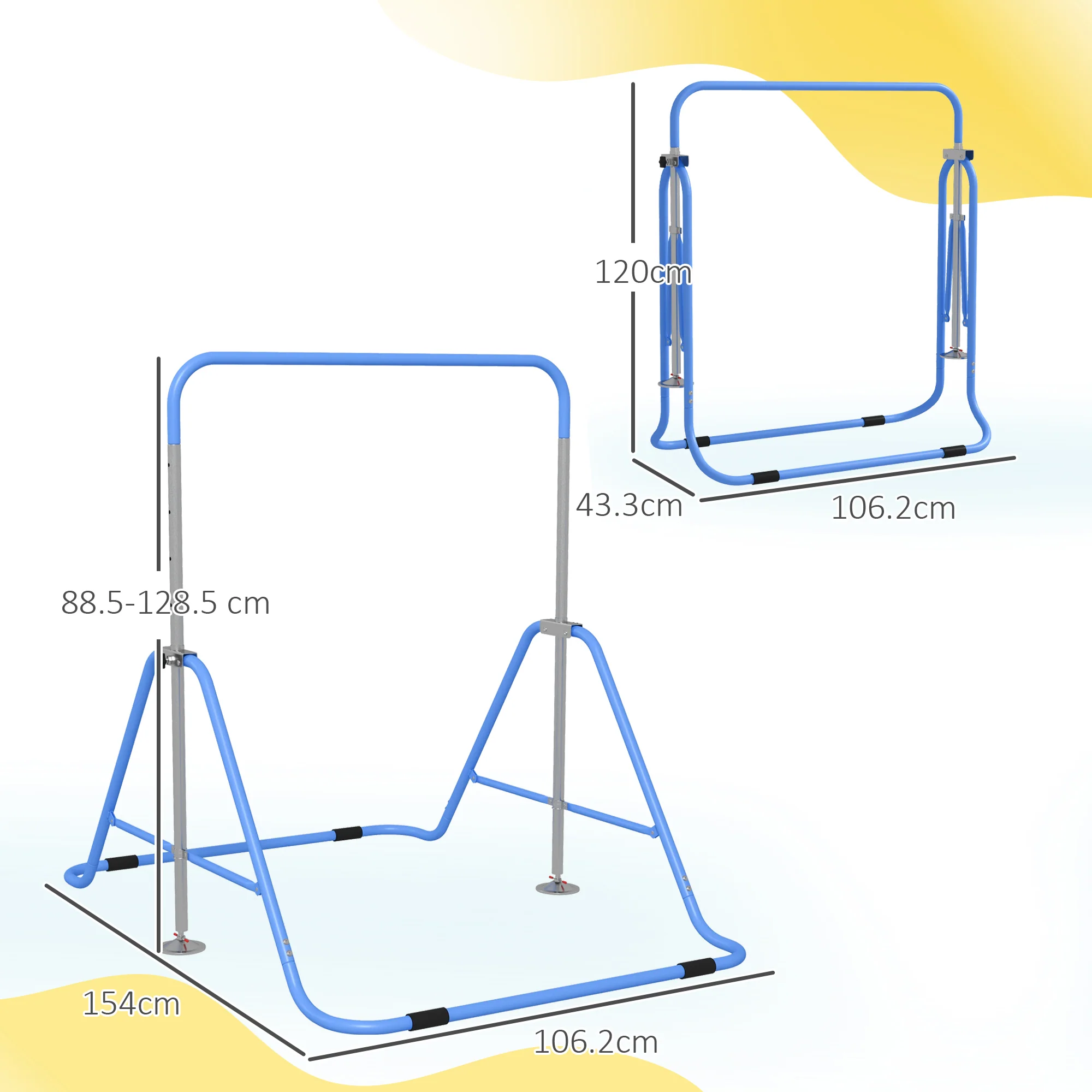 HOMCOM Kids Gymnastic Bar w/ Adjustable Height, Foldable Training Bar - Blue - Image 5