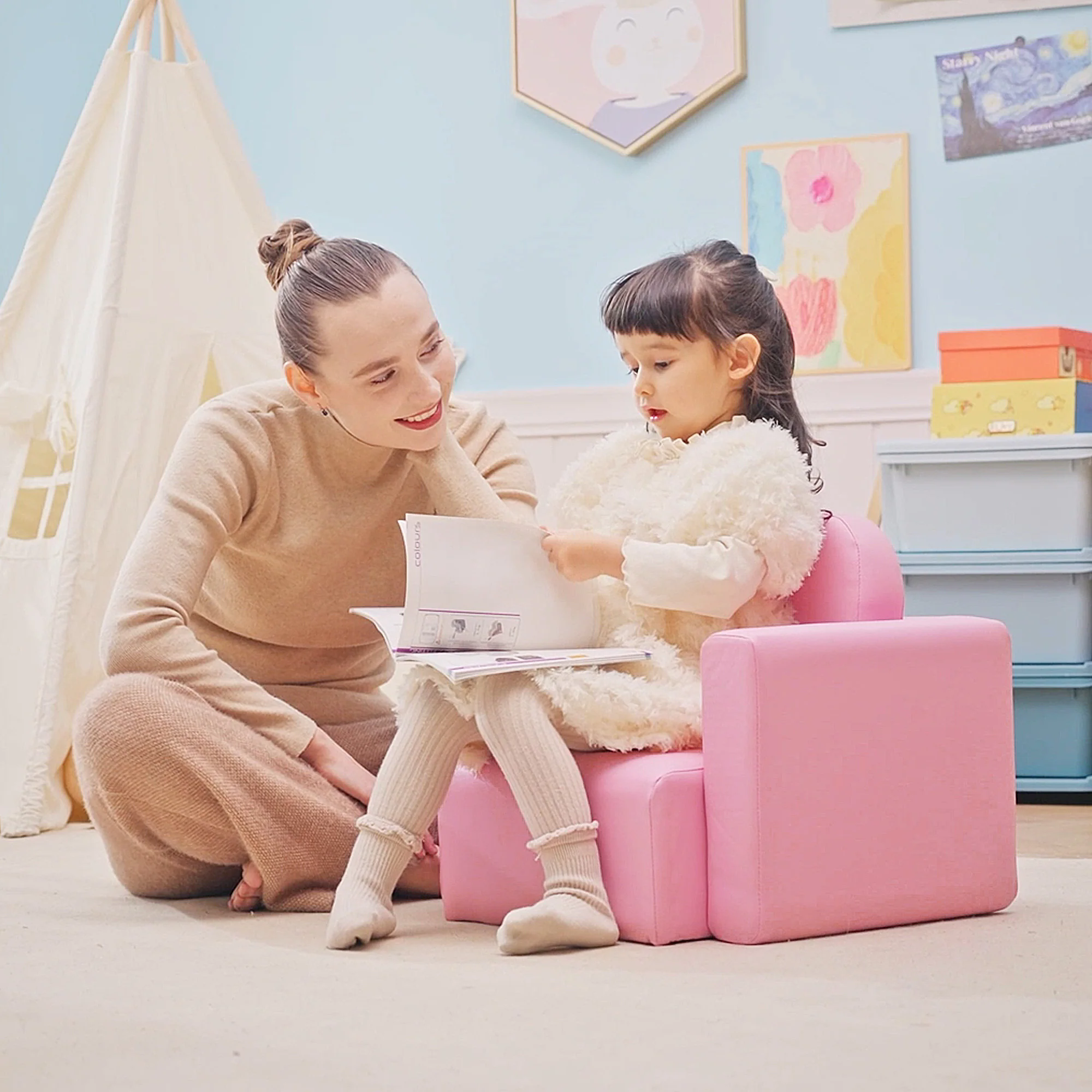 HOMCOM Kids Mini Sofa Table Chair Set