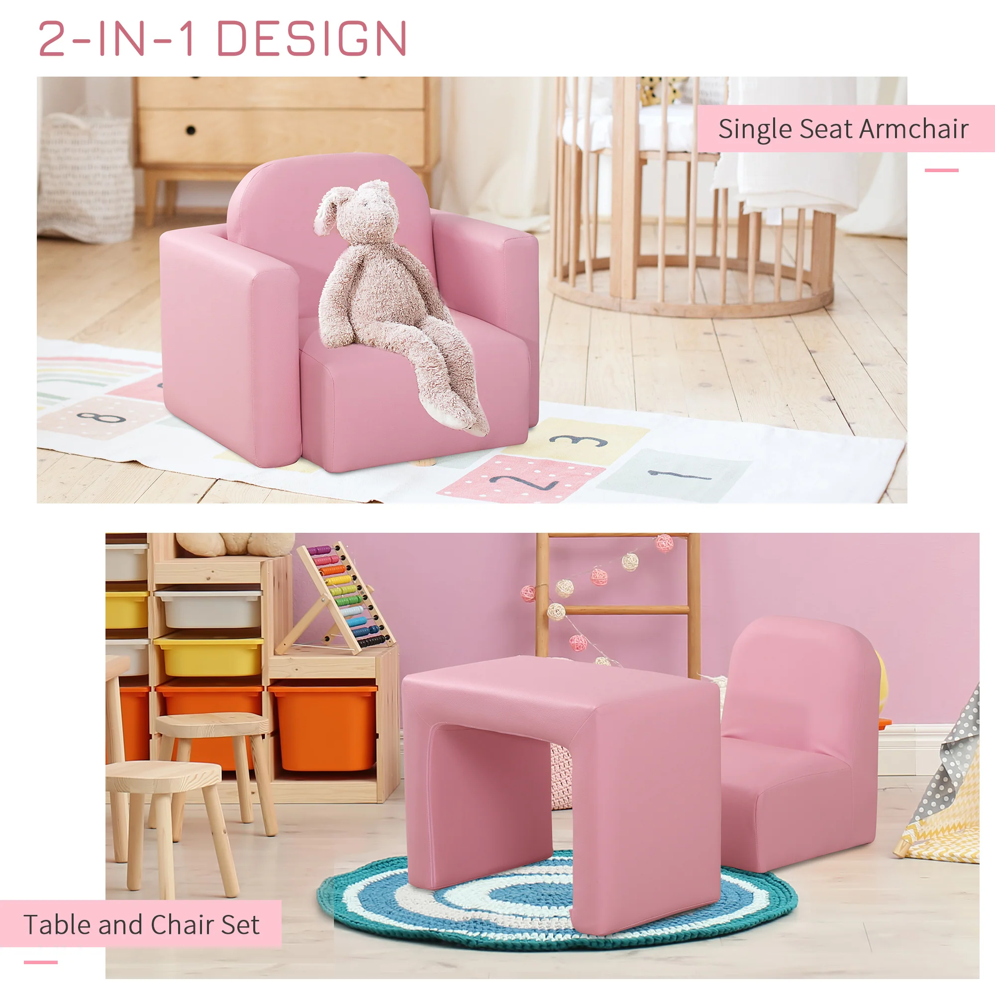 HOMCOM Kids Mini Sofa Table Chair Set - Image 2