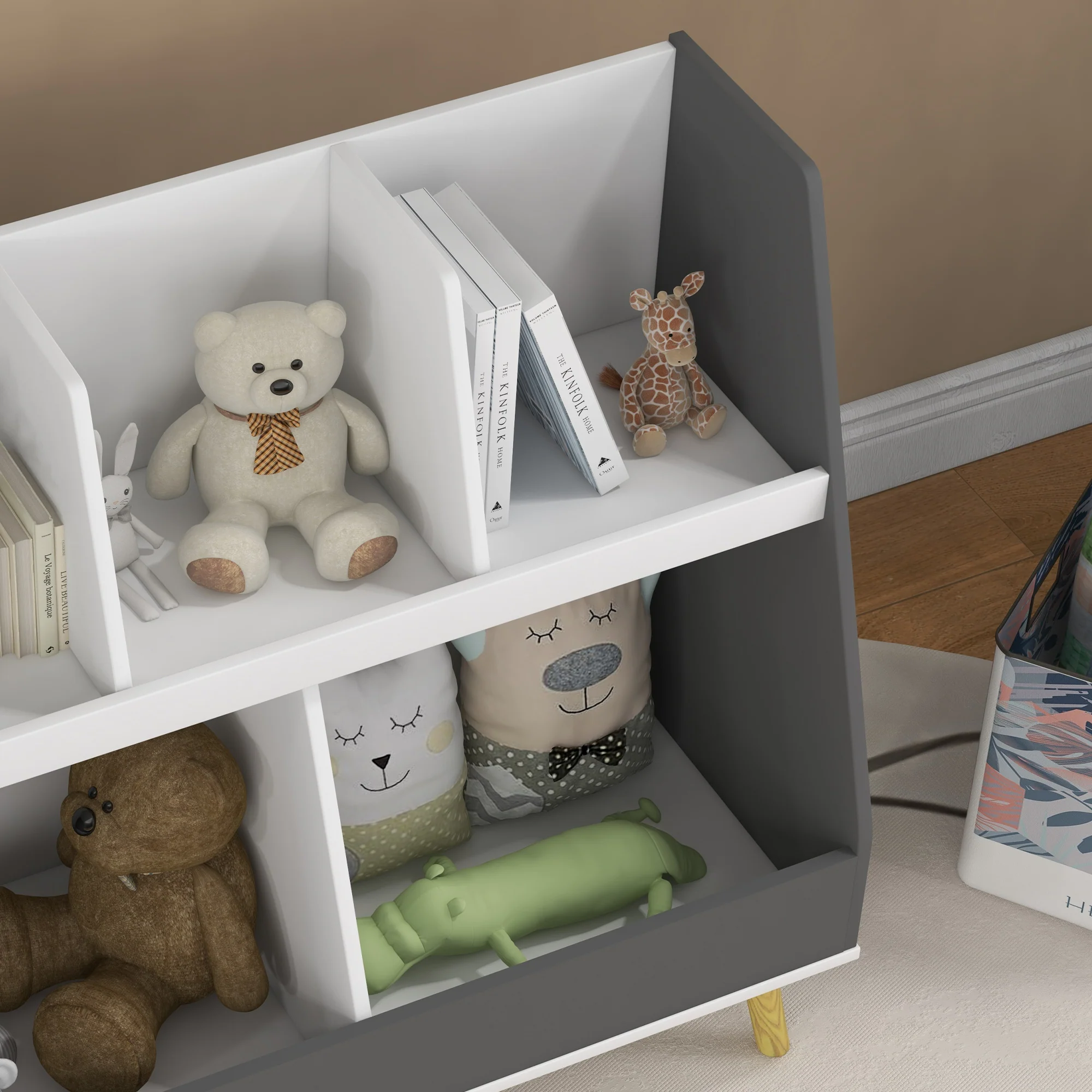 HOMCOM Kids Storage Shelf with 5 Compartments, Anti-Tip Device, Grey - Image 9