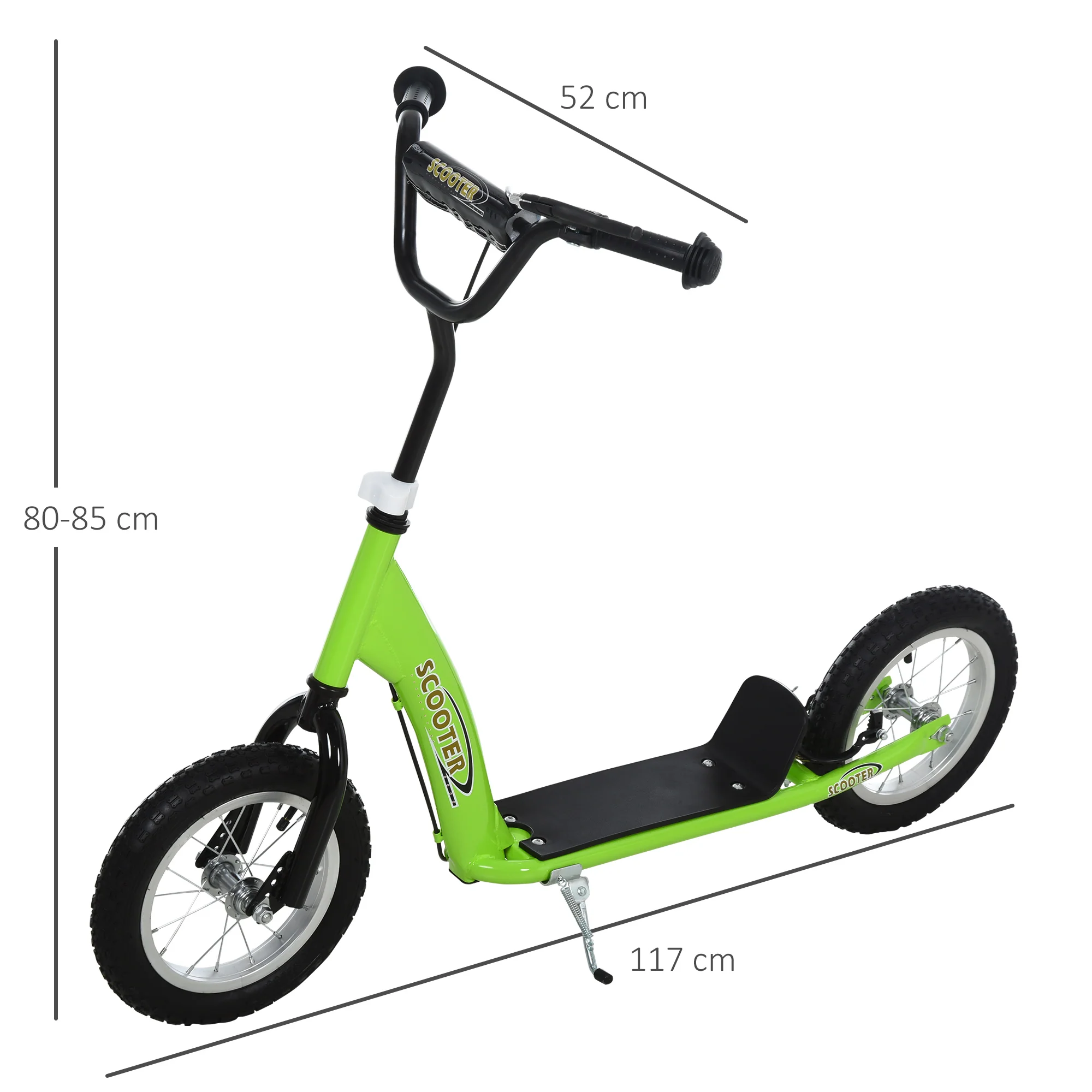 HOMCOM Kids Stunt Scooter With 12 Inch Rubber Wheels Adjustable Handlebar Green - Image 5