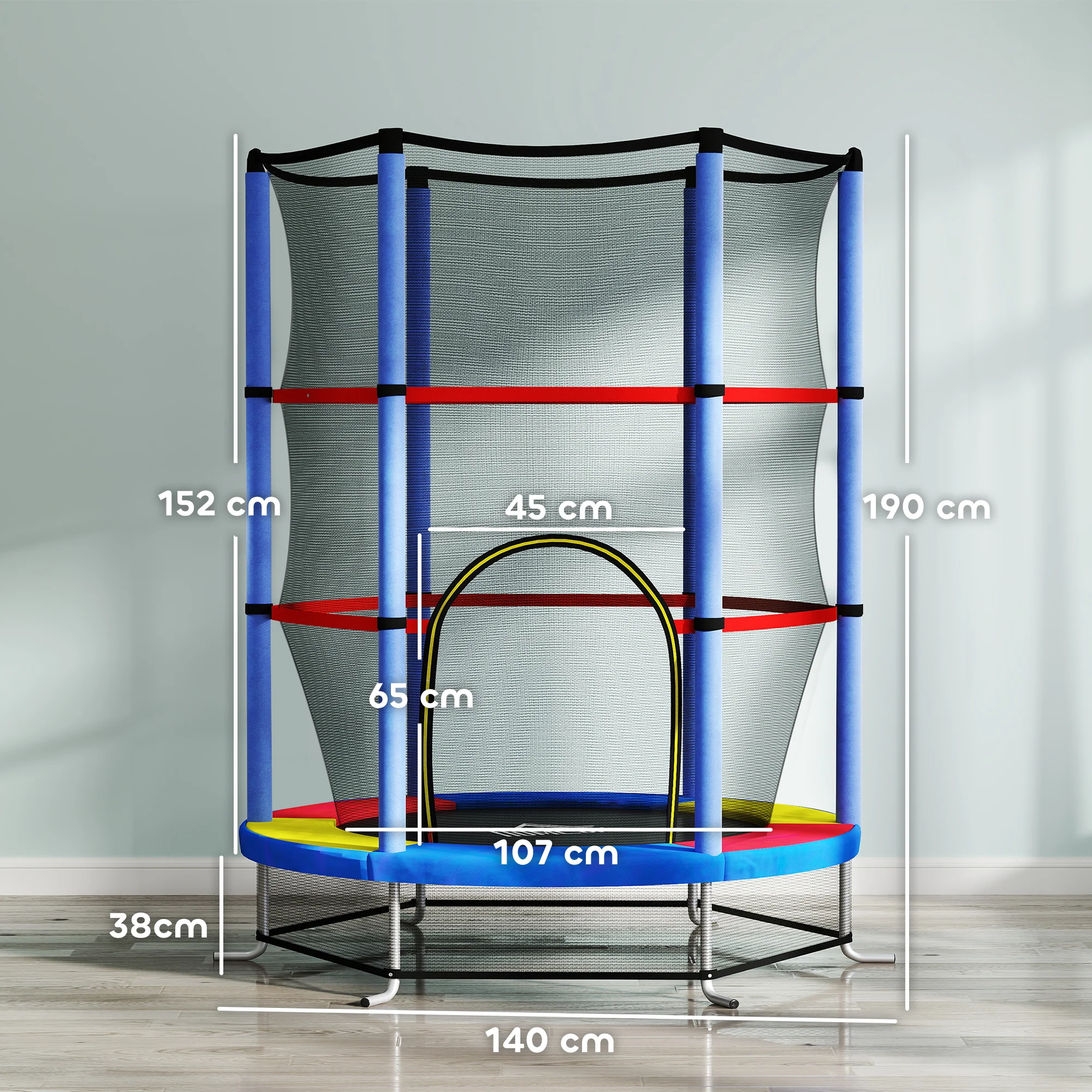 HOMCOM Kids Trampoline Mini Bouncer w/ Enclosure Net for 3-6 Years - Image 5