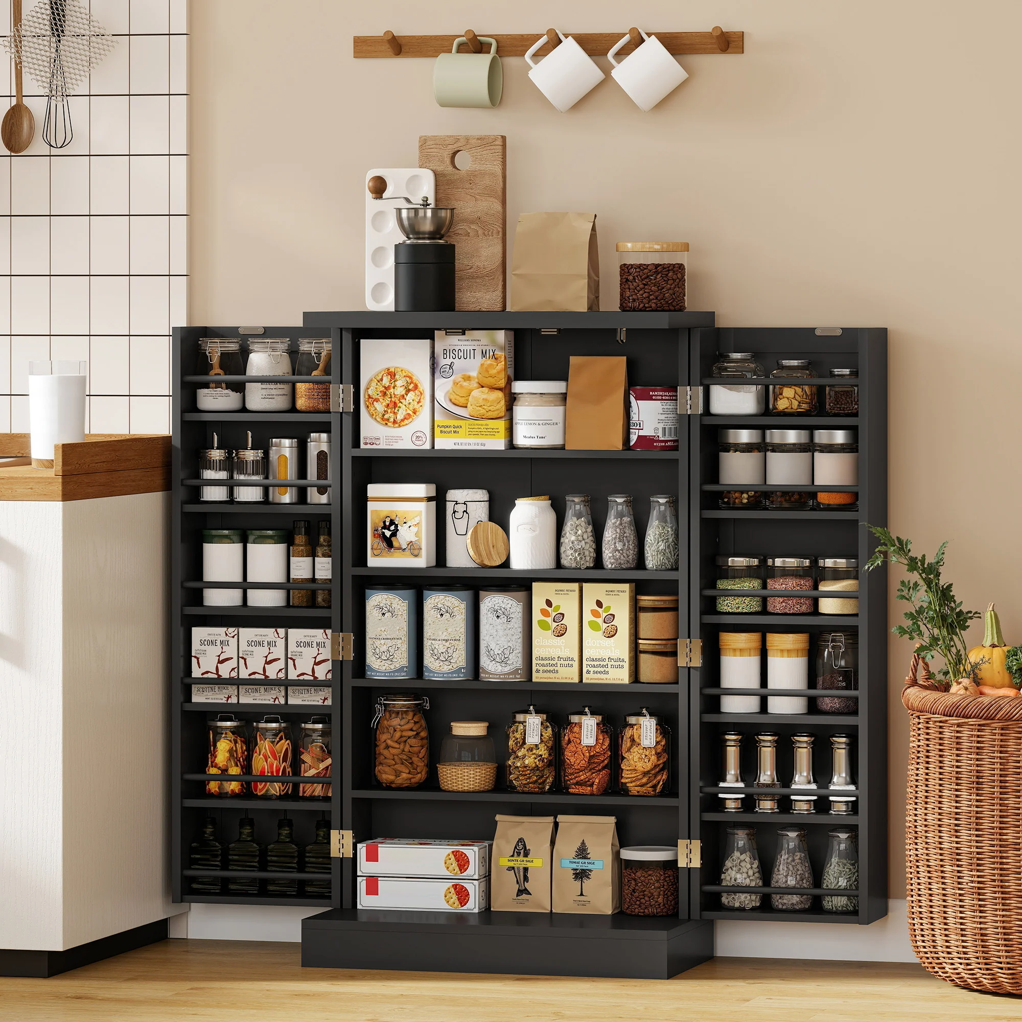 HOMCOM Kitchen Cupboard W/ 5 Tiers, 12 Spice Racks, Kitchen Storage Cabinet - Image 2