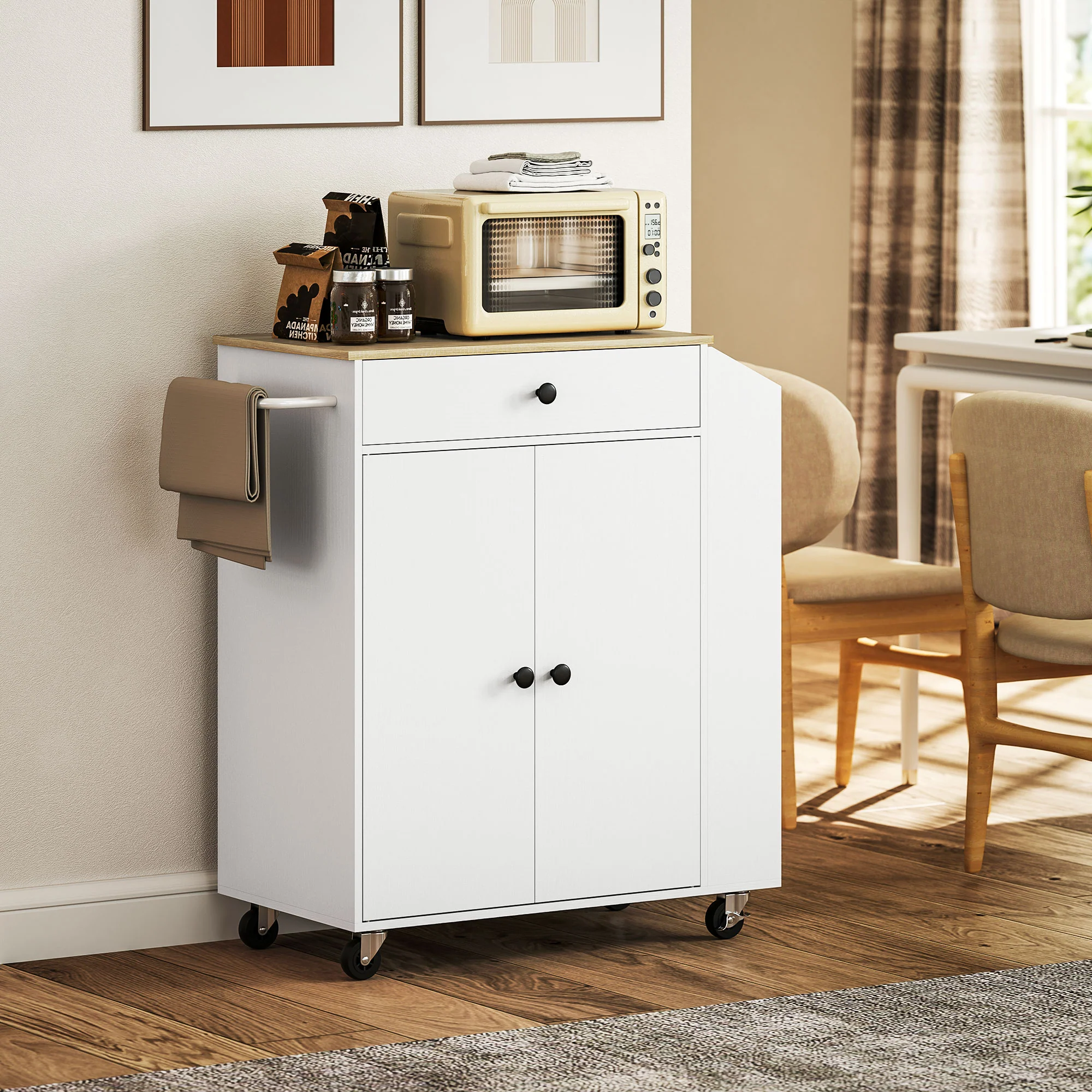 HOMCOM Kitchen Island With 3-Tier Spice Rack, Kitchen Cart With Towel Rack - Image 8
