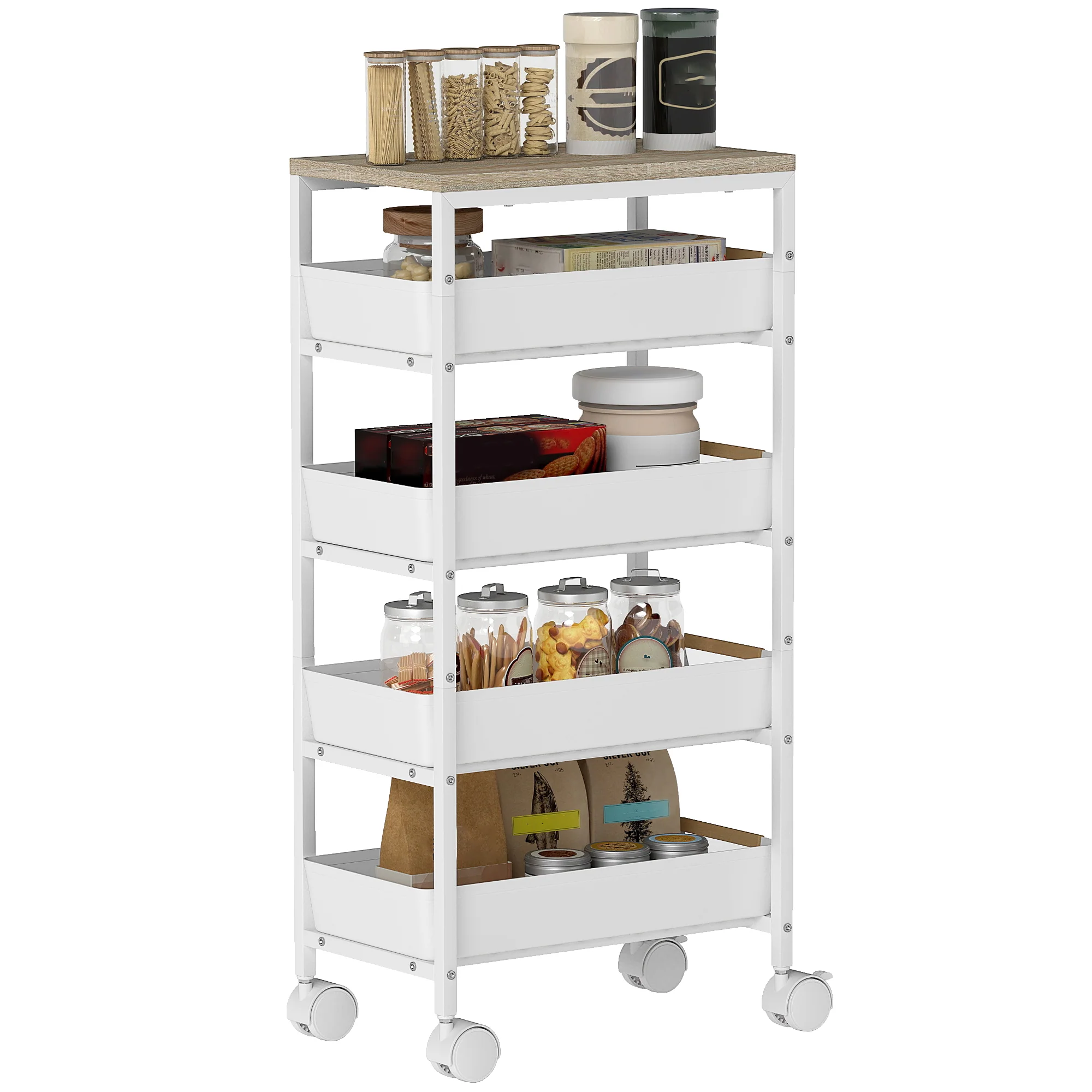 HOMCOM Kitchen Storage Trolley Mobile Utility Cart for Kitchen Office - Image 10