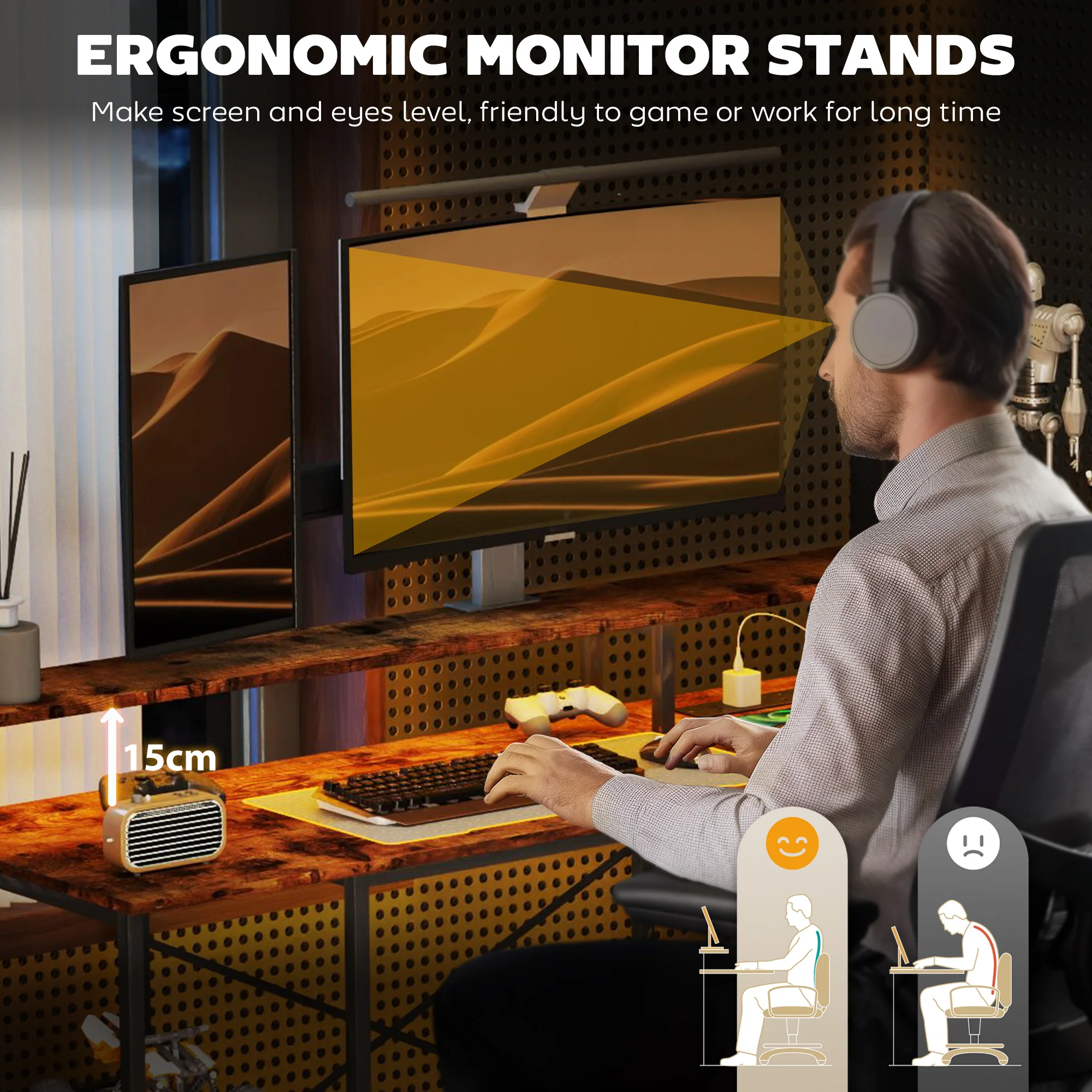 HOMCOM L Shaped Gaming Desk w/ LED Lights and Power Outlets for Small Space - Image 6