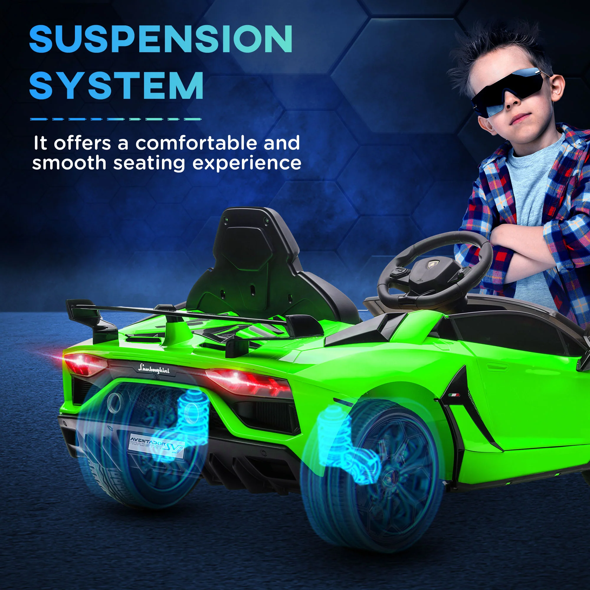 HOMCOM Lamborghini Aventador Licensed 12V Kids Electric Ride On Car - Green - Image 8