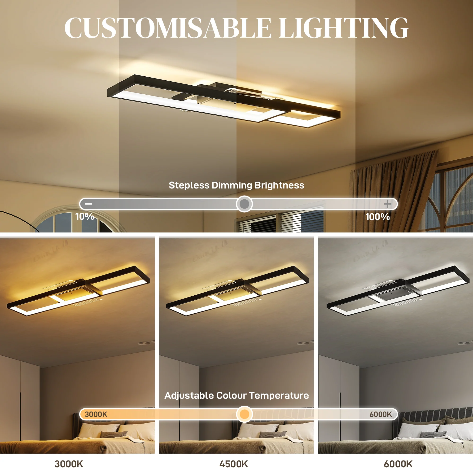 HOMCOM LED Ceiling Light, Dimmable Ceiling Light With Remote Control, Black - Image 3