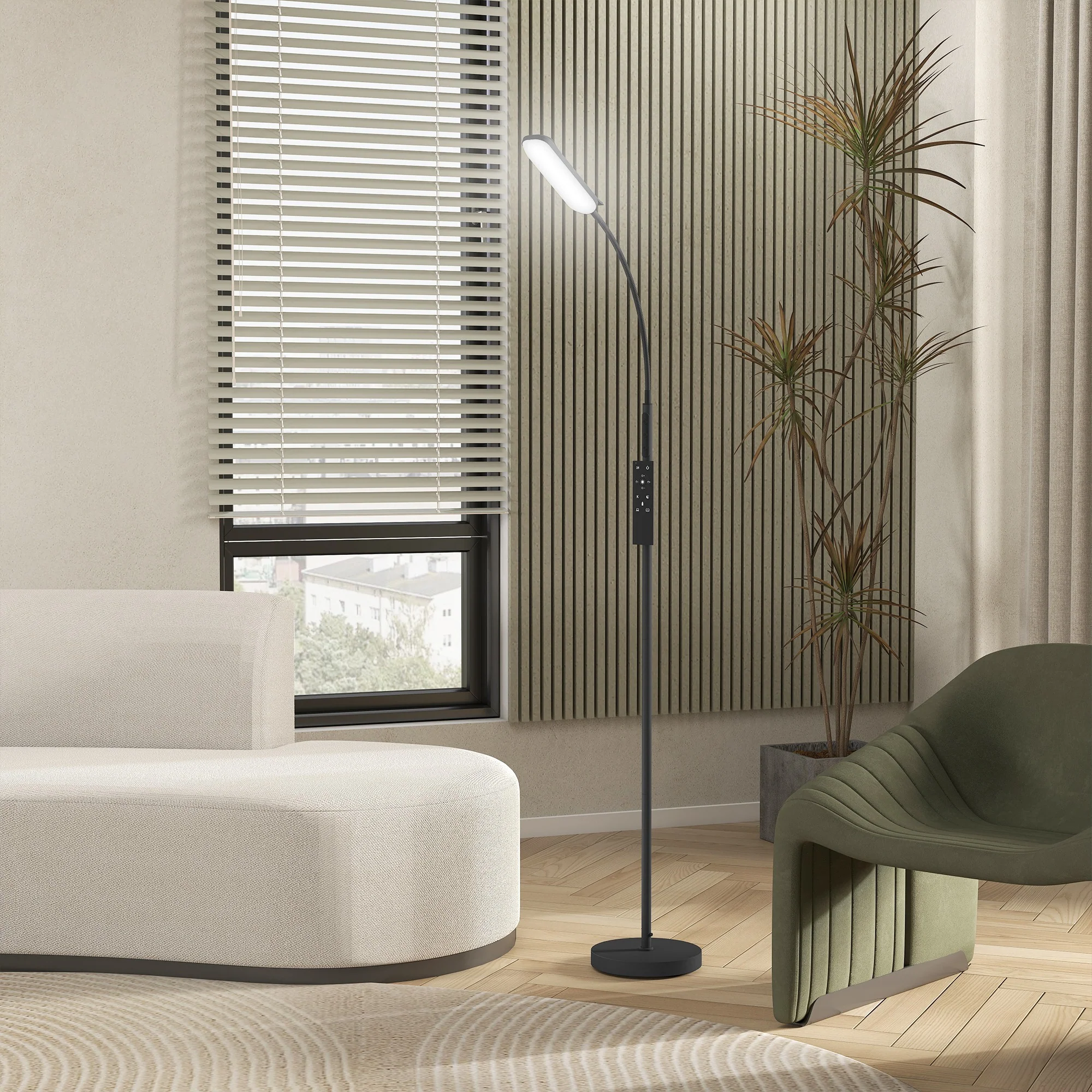 HOMCOM LED Floor Lamp for Living Room with Magnetic Remote Control, Black - Image 9