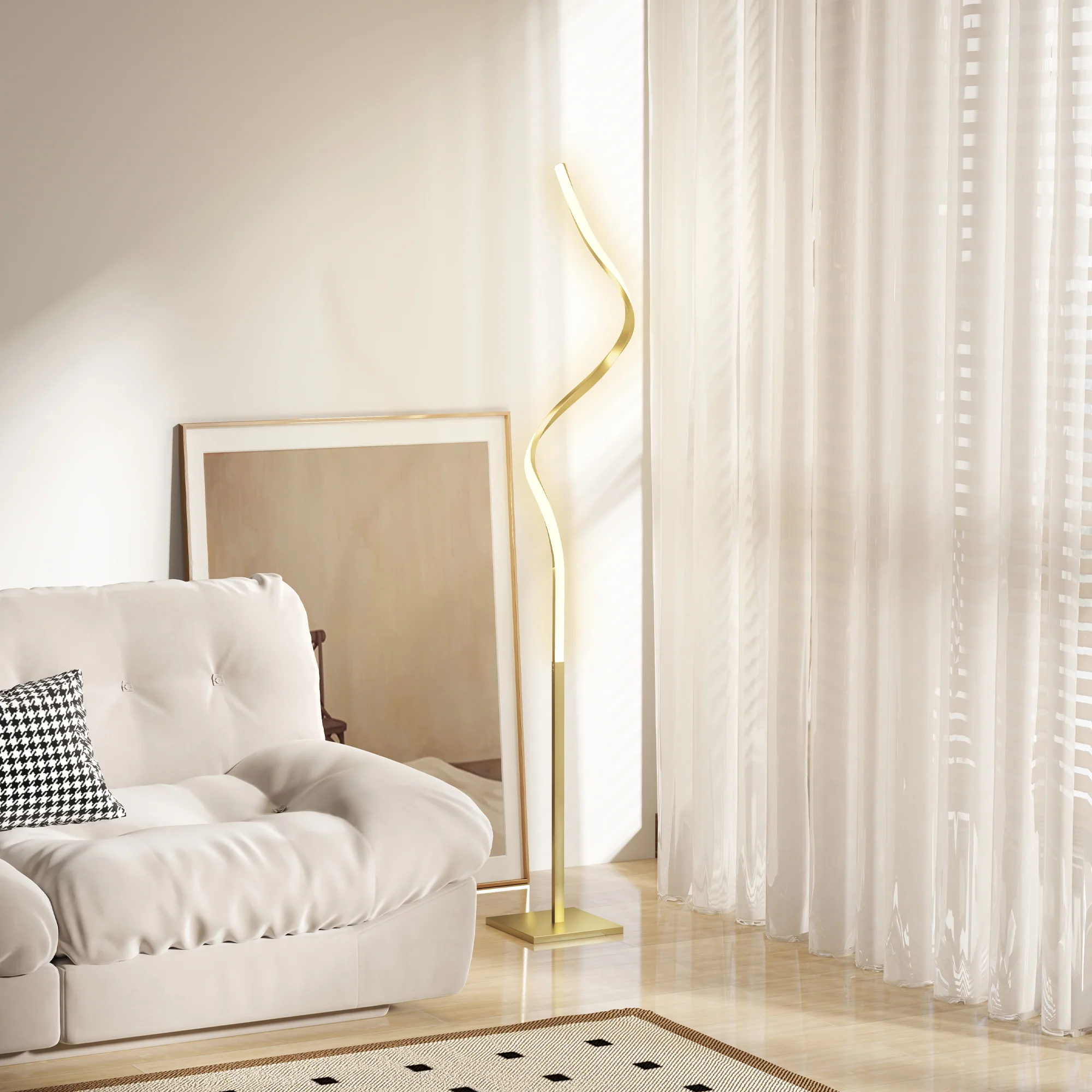HOMCOM LED Floor Lamp, Standing Lamp With3 Adjustable Brightness Gold Tone - Image 2