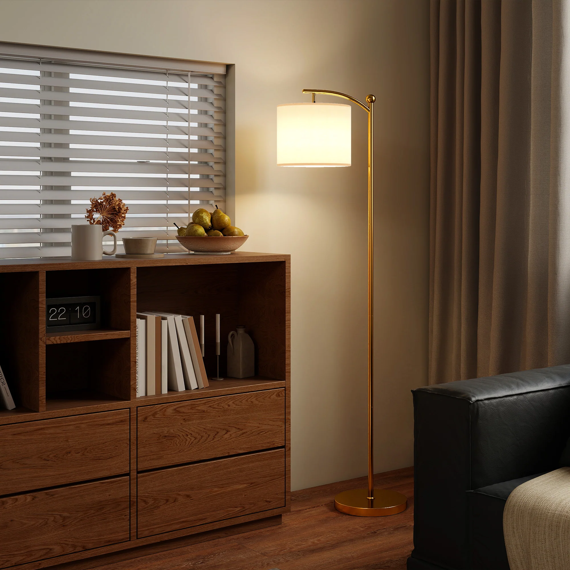 HOMCOM LED Floor Lamp with Dimmable Colours Temperature & Brightness, Gold - Image 9