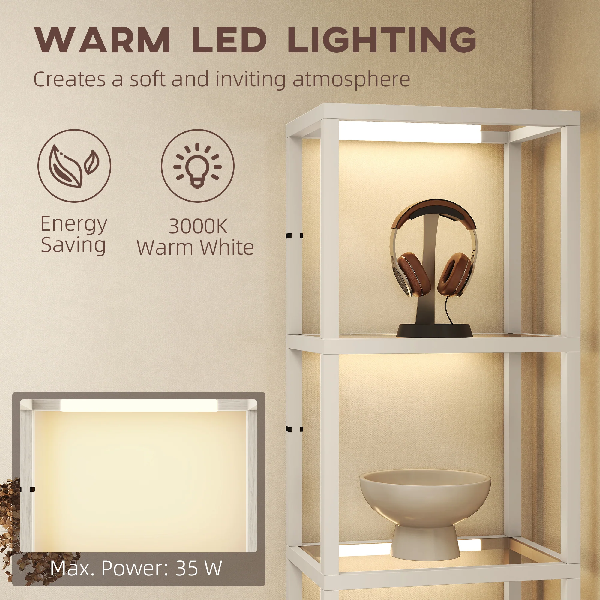 HOMCOM LED Floor Lamp With Glass Shelves, Dimmable Room Lamp - Image 6