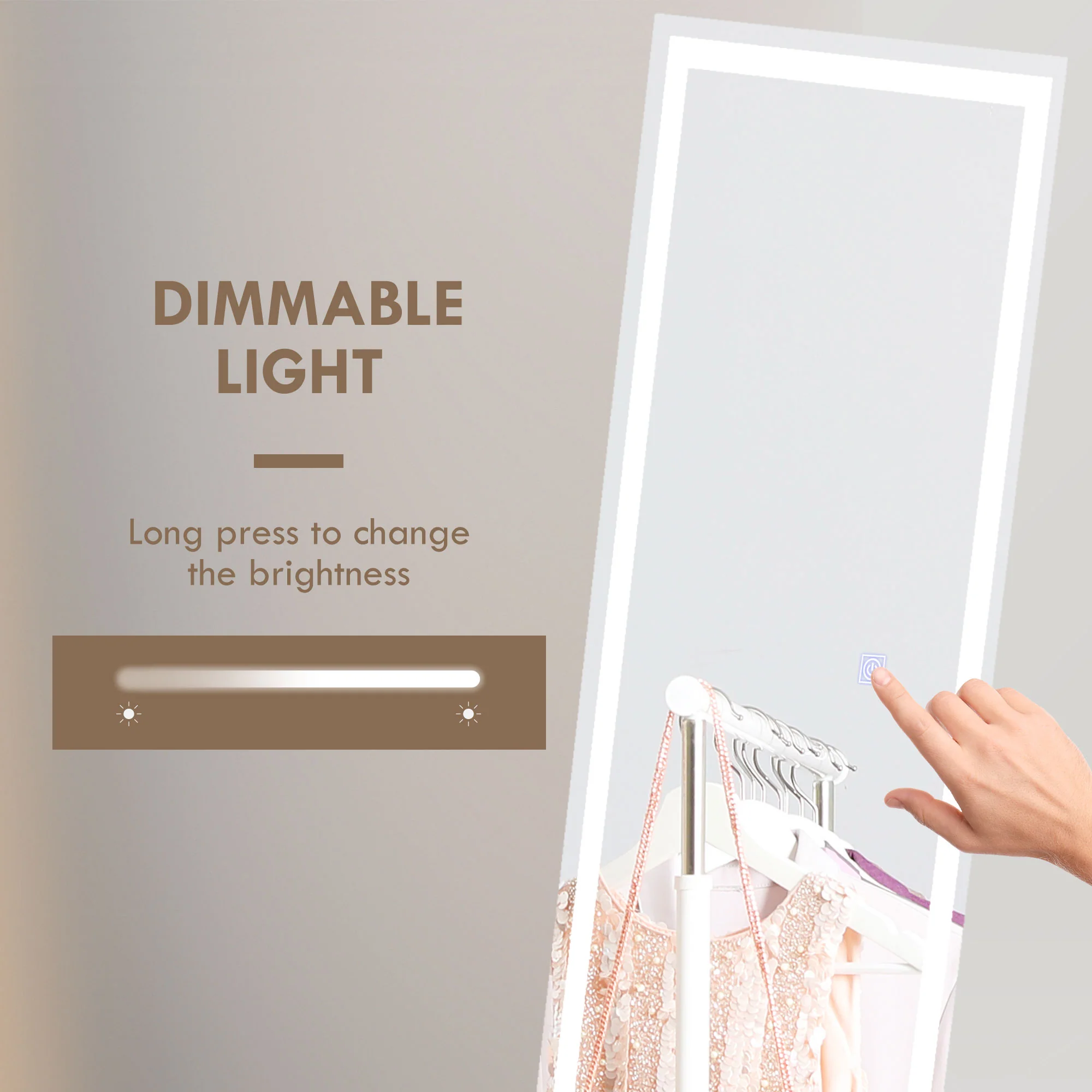HOMCOM LED Lighted Full Length Mirror Dimmable Full Size Body Mirror for Bedroom - Image 4