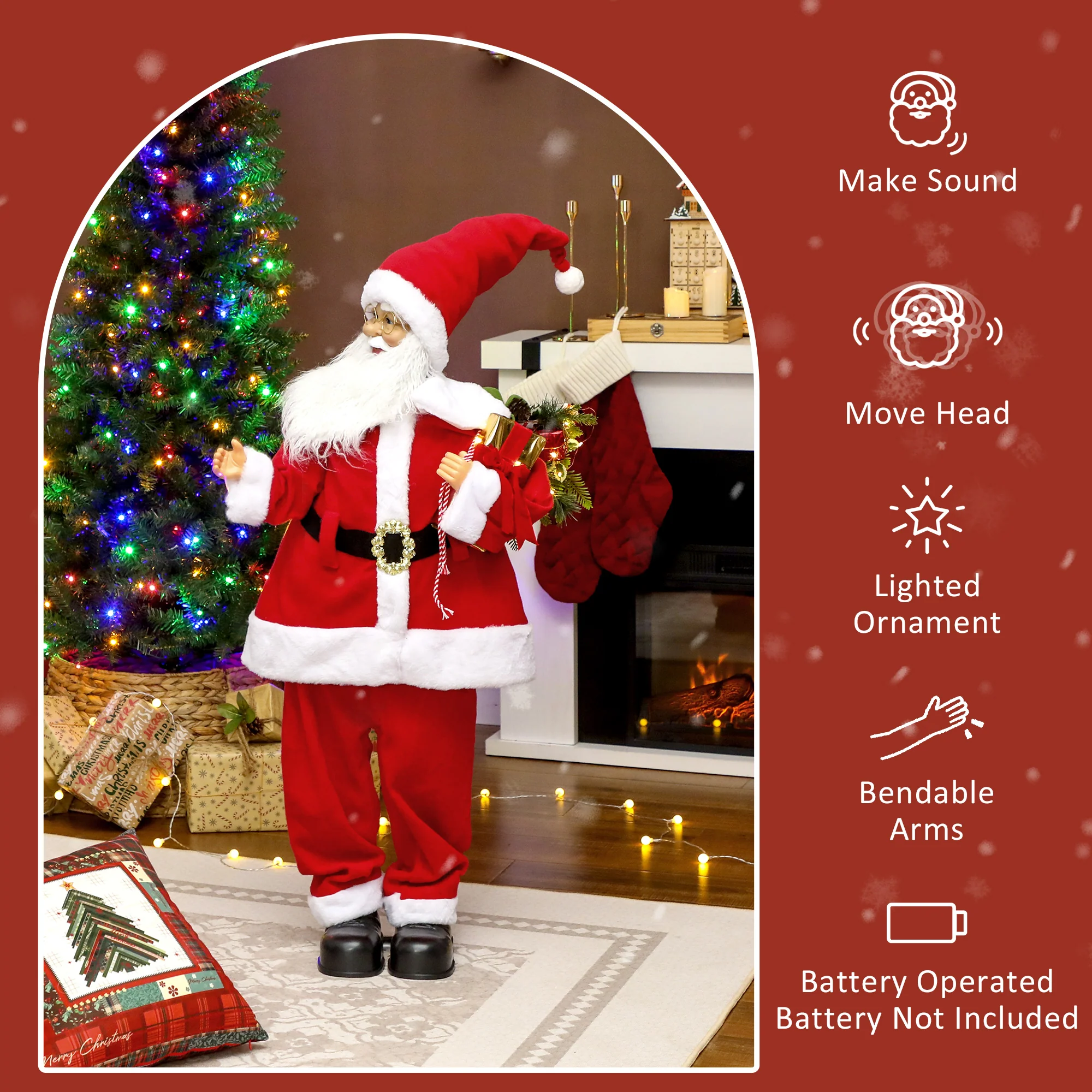 HOMCOM Life Size Animated Santa Claus with Sound Activated for Party - Image 6