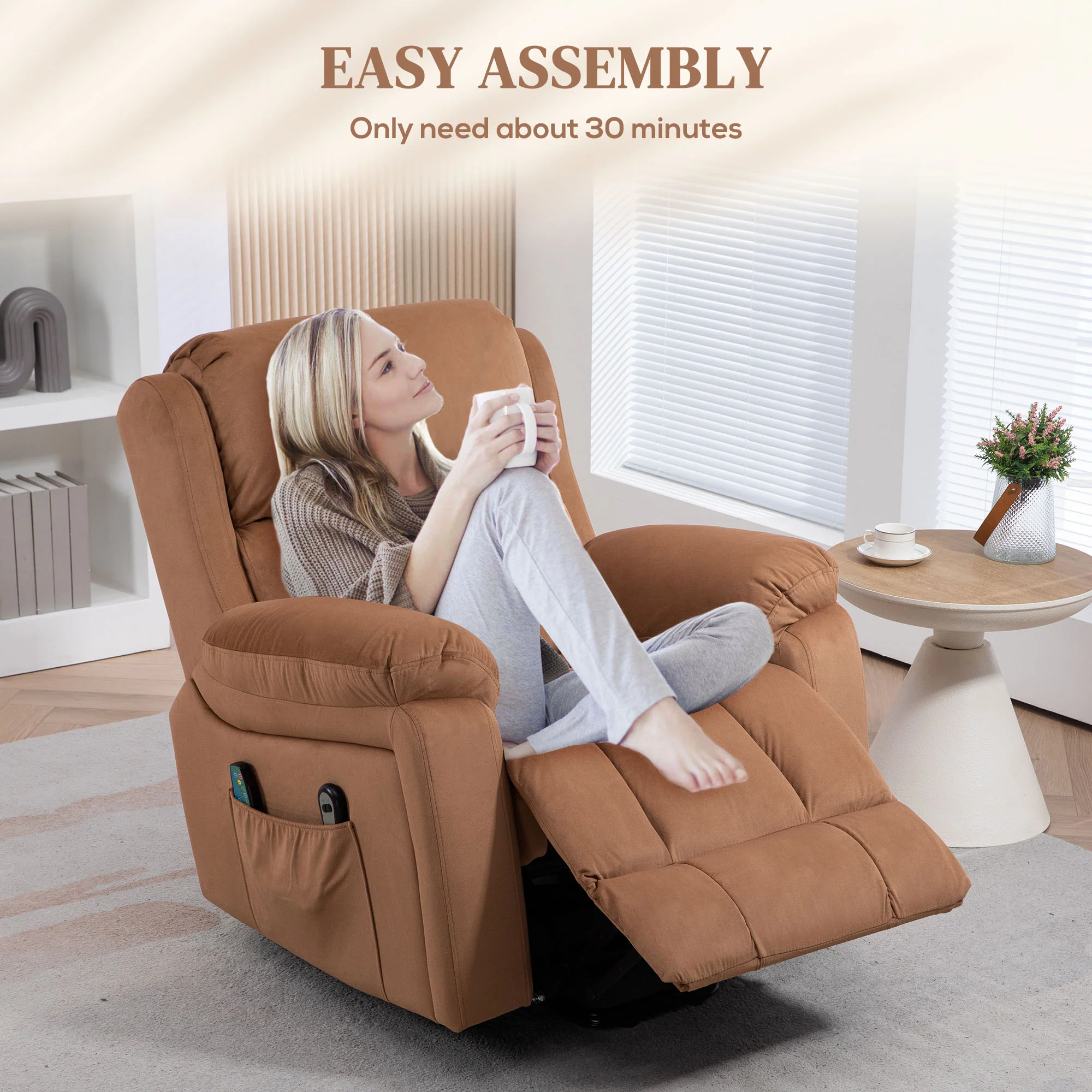 HOMCOM Lift Chair Riser and Recliner Chair with Vibration Massage, Heat, Brown - Image 8
