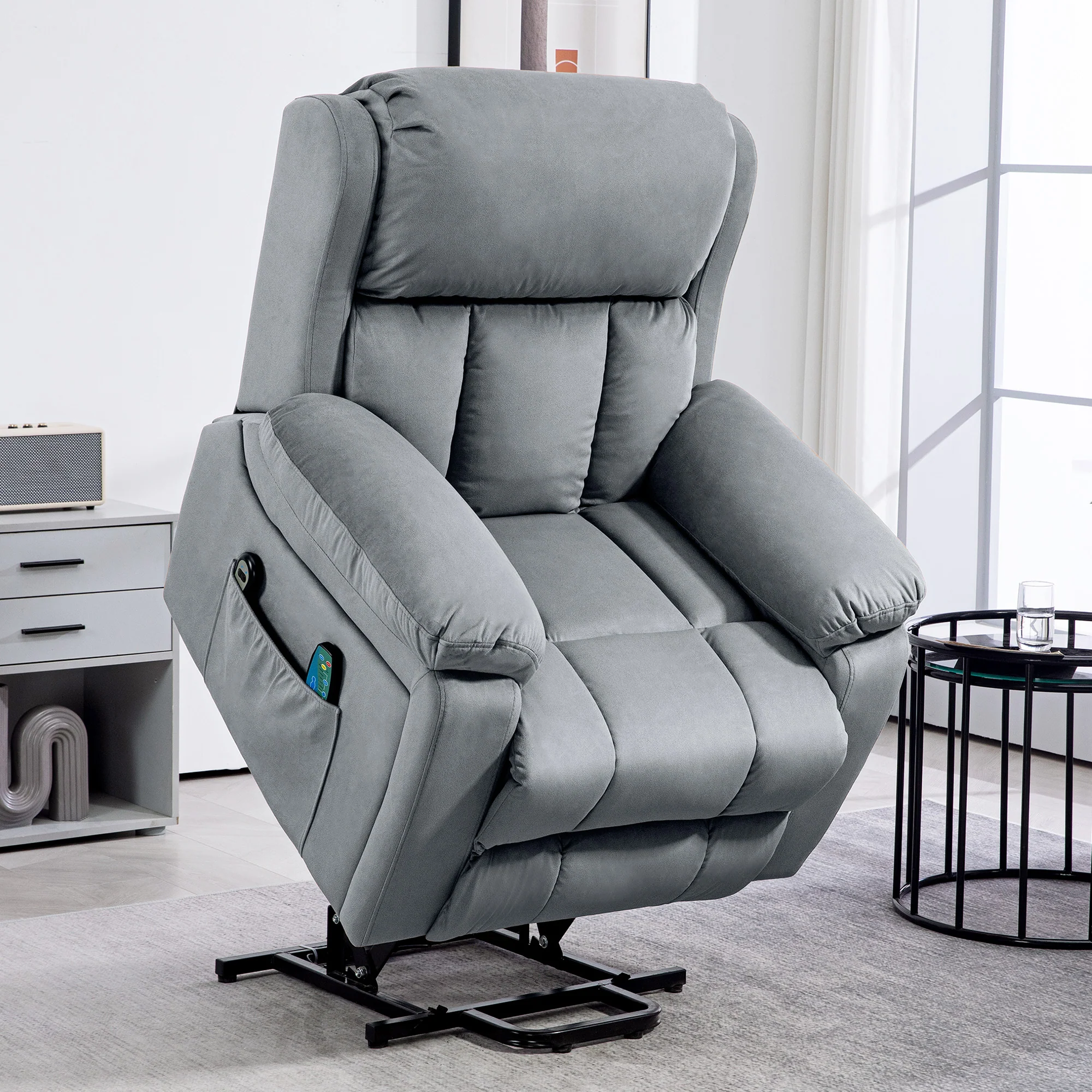 HOMCOM Lift Chair Riser And Recliner Chair With Vibration Massage, Heat, Grey - Image 12
