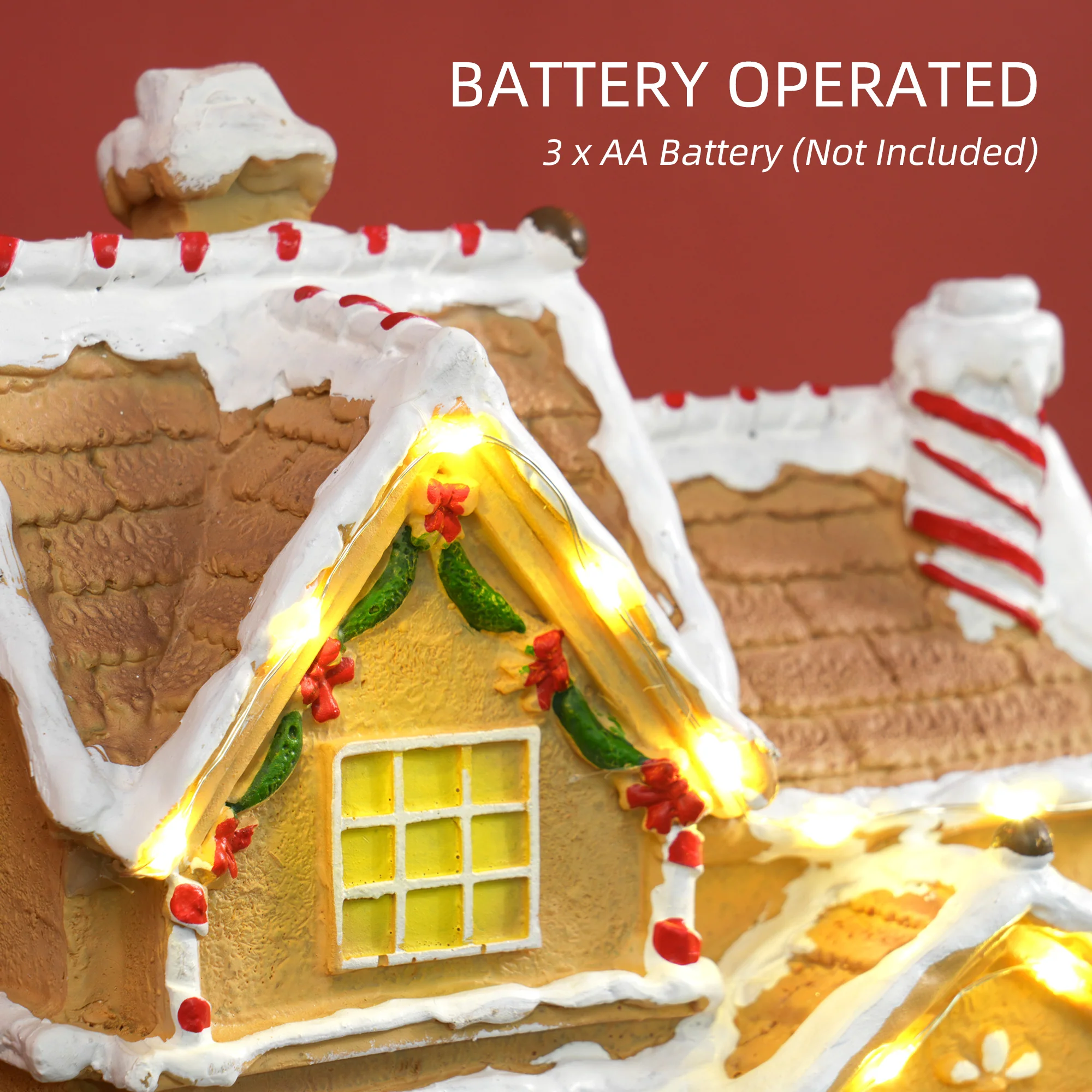 HOMCOM Lighted And Musical Christmas Candy House With Gingerbread Man Brown - Image 6