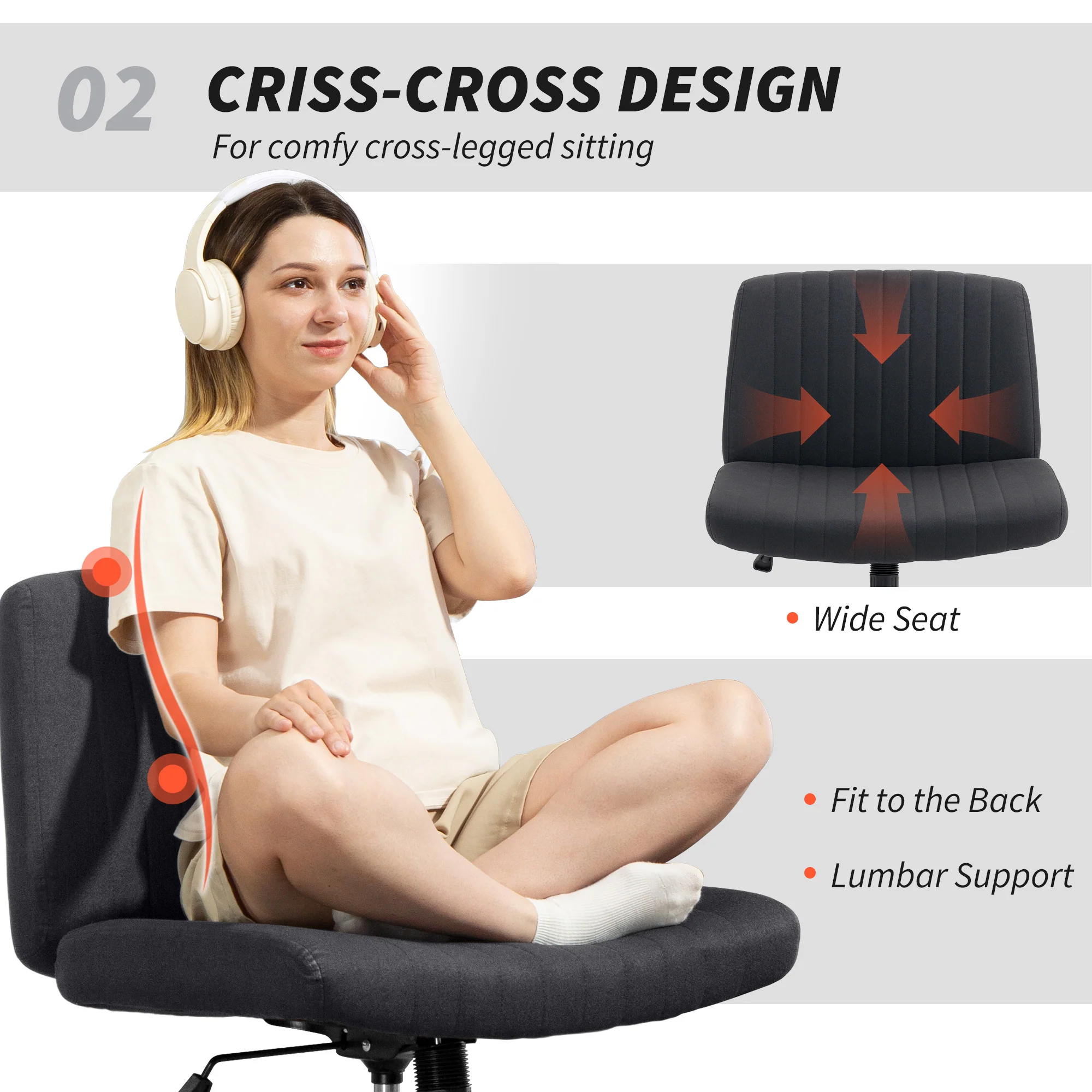 HOMCOM Linen Criss Cross Legged Office Chair With Tilt Function - Image 4