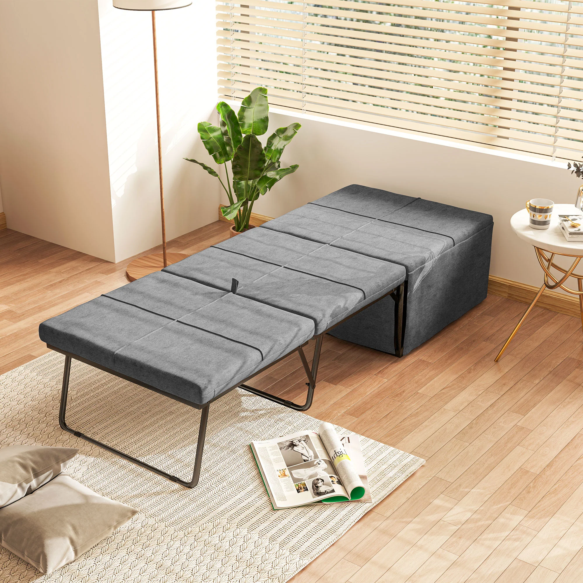HOMCOM Linen Foldable Guest Bed Dust Cover And Metal Frame, 69 X 181.5 Cm - Image 2