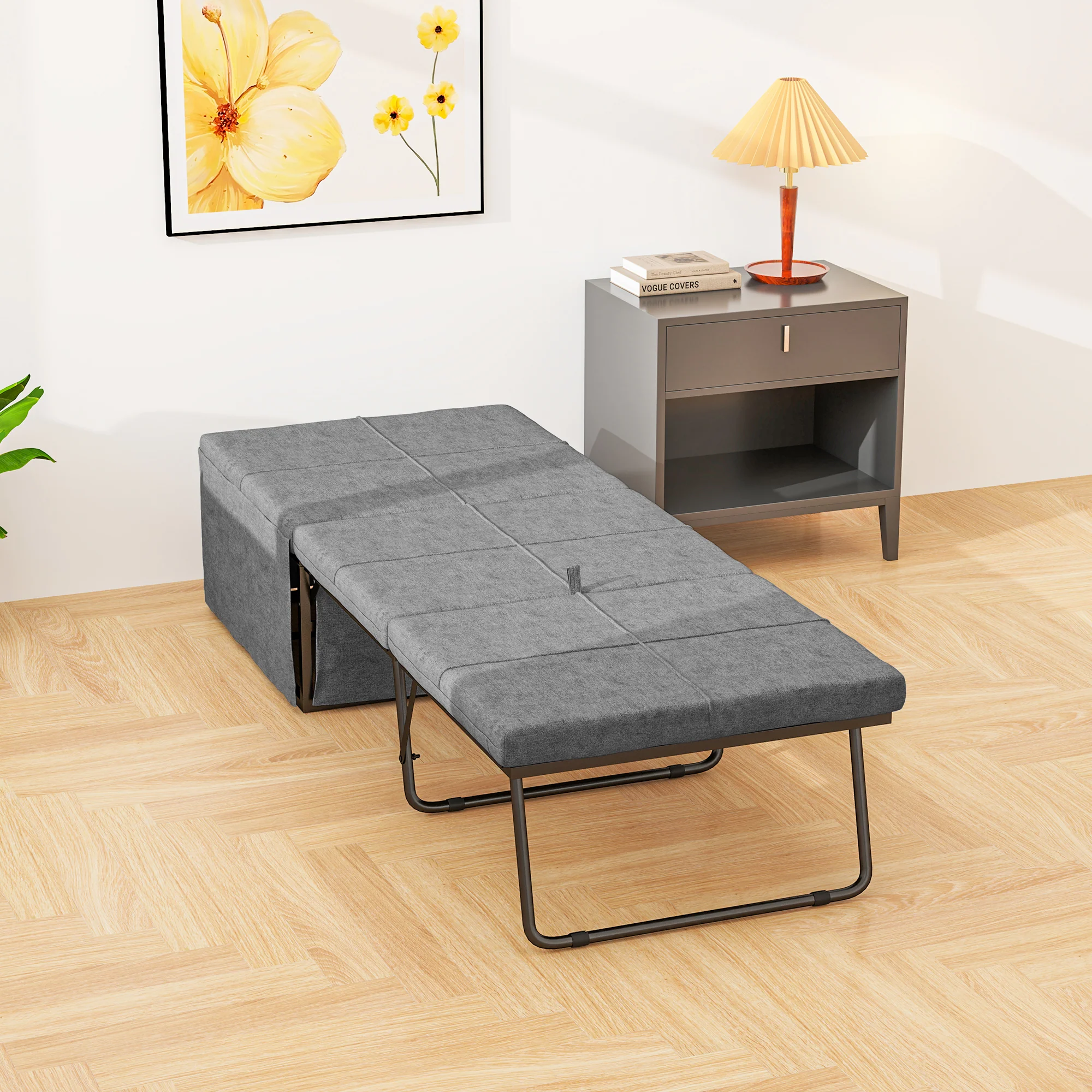 HOMCOM Linen Foldable Guest Bed Dust Cover And Metal Frame, 69 X 181.5 Cm - Image 6