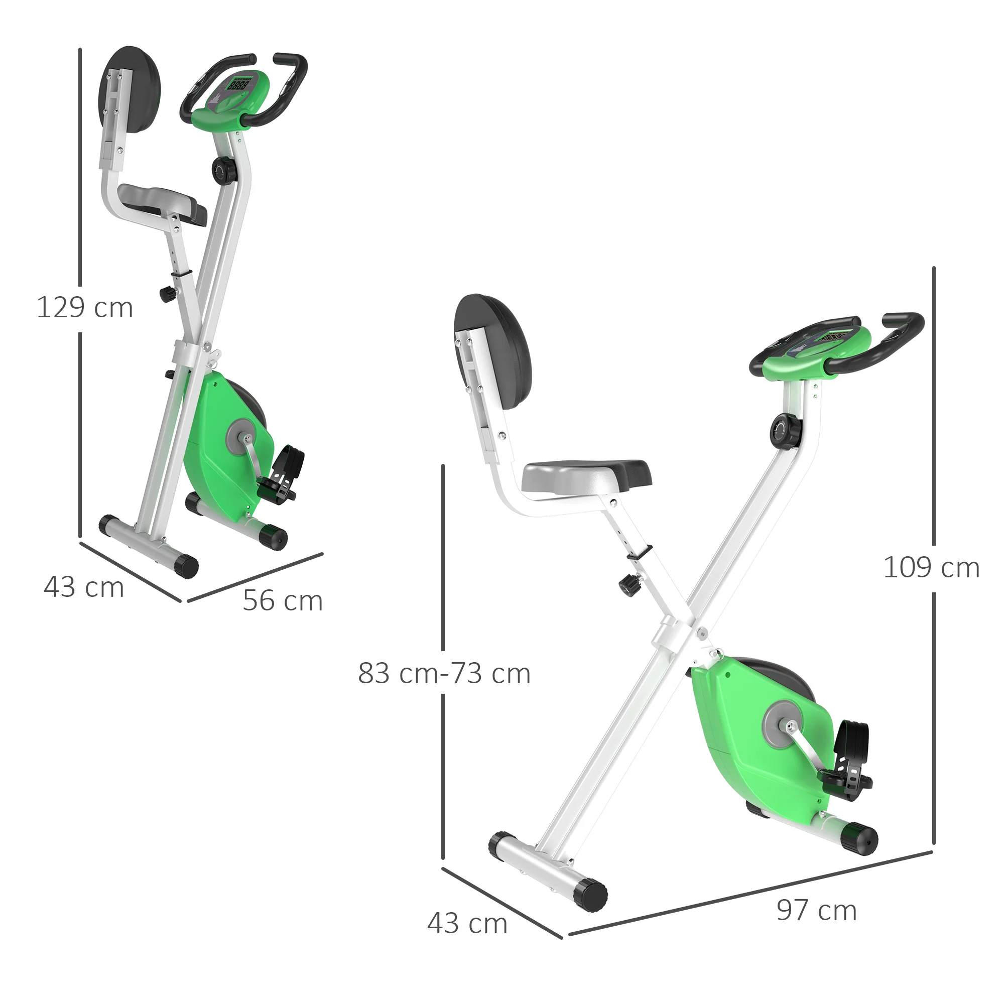 HOMCOM Magnetic Resistance Exercise Bike Foldable LCD Adjustable Seat Green - Image 5