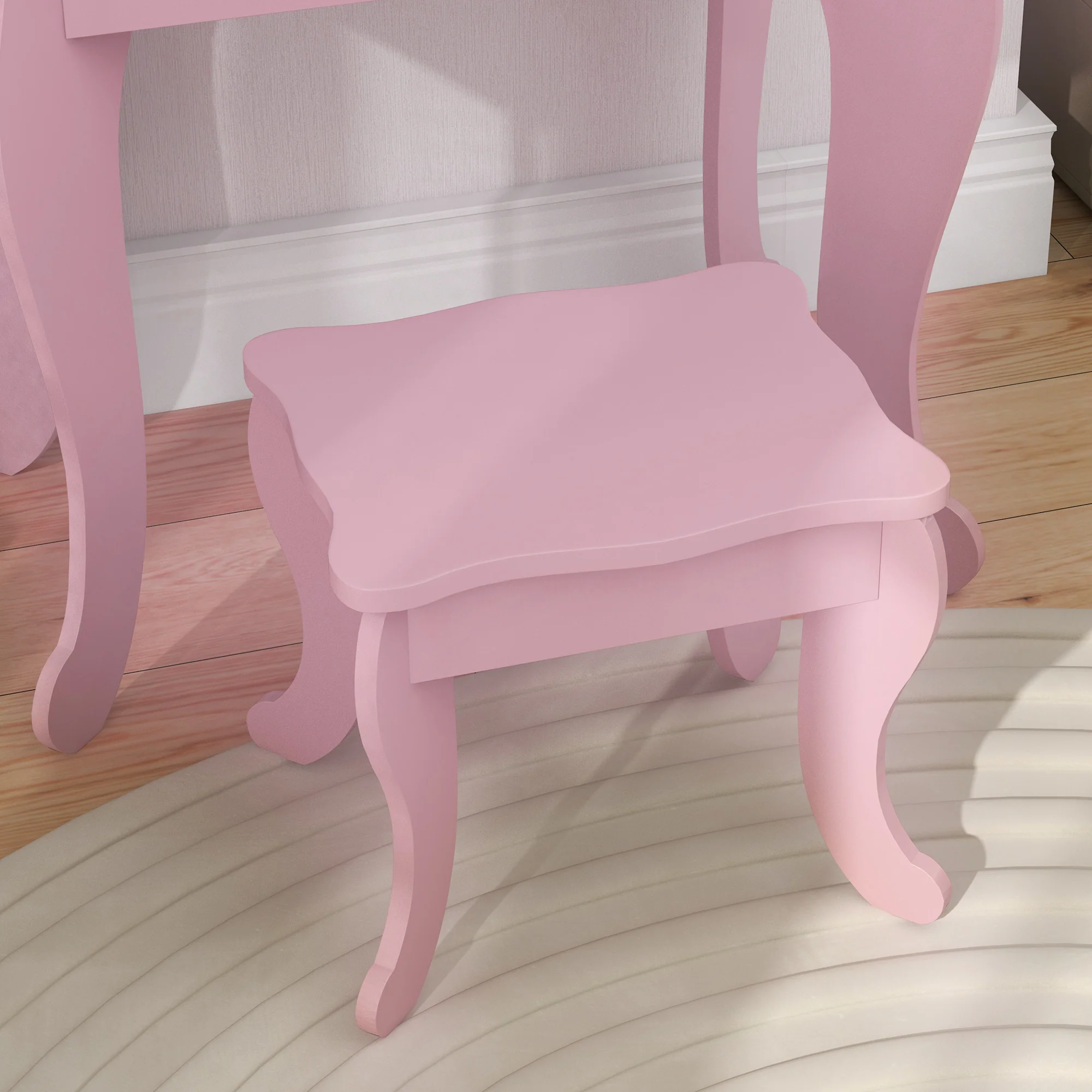 HOMCOM Makeup Dressing Table Set With Tri-Folding Mirror And Drawer, Pink - Image 8