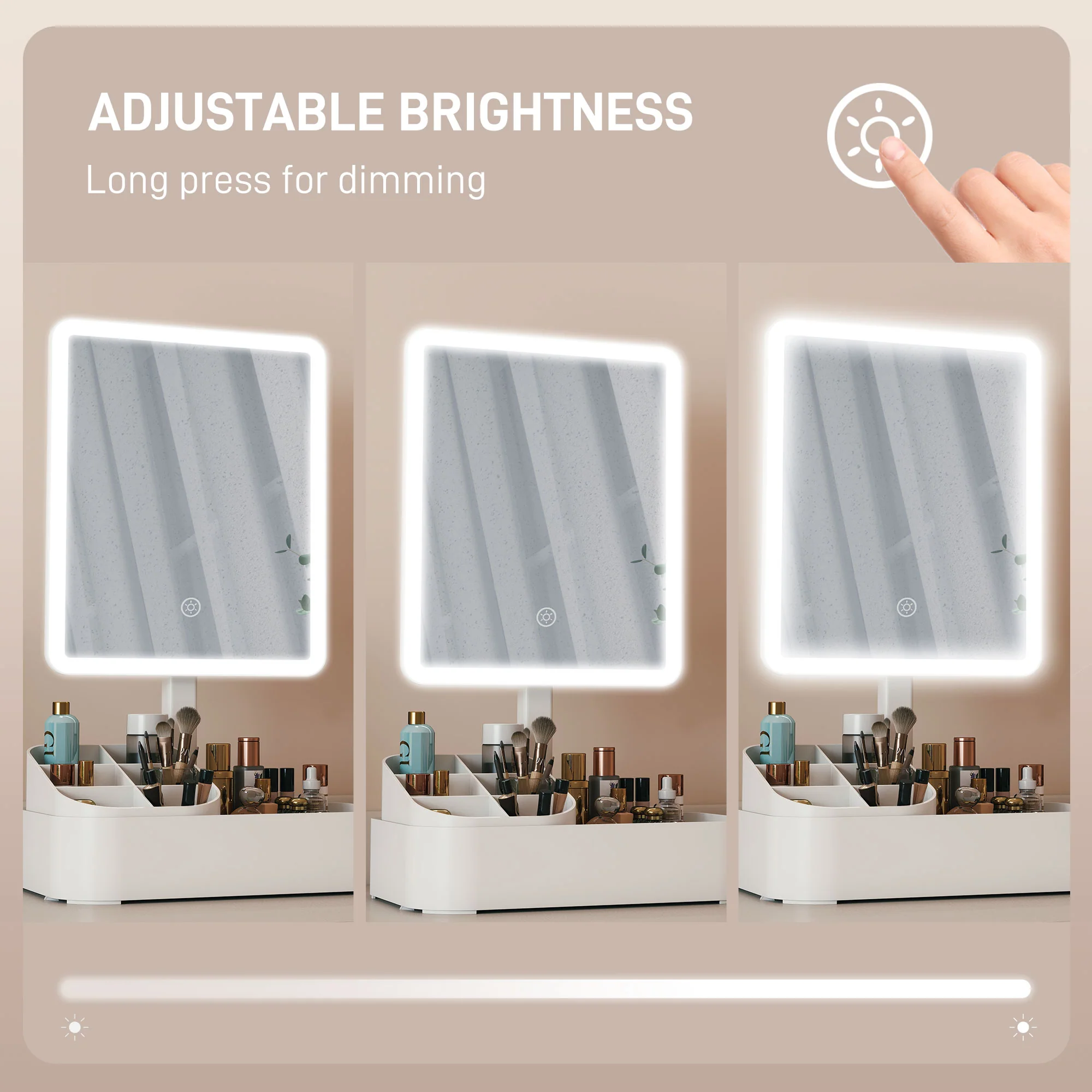 HOMCOM Makeup Mirror, Light Up Mirror With Touch Screen, 2 Lighting Modes - Image 4