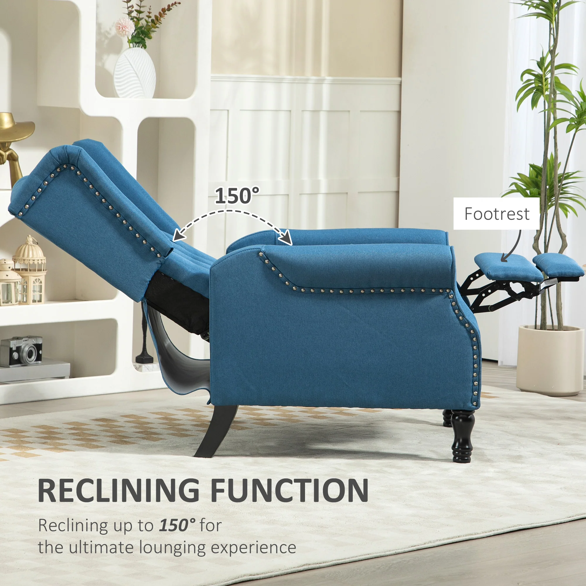 HOMCOM Manual Cream White Reclining Armchair Recliner With Footrest - Image 12