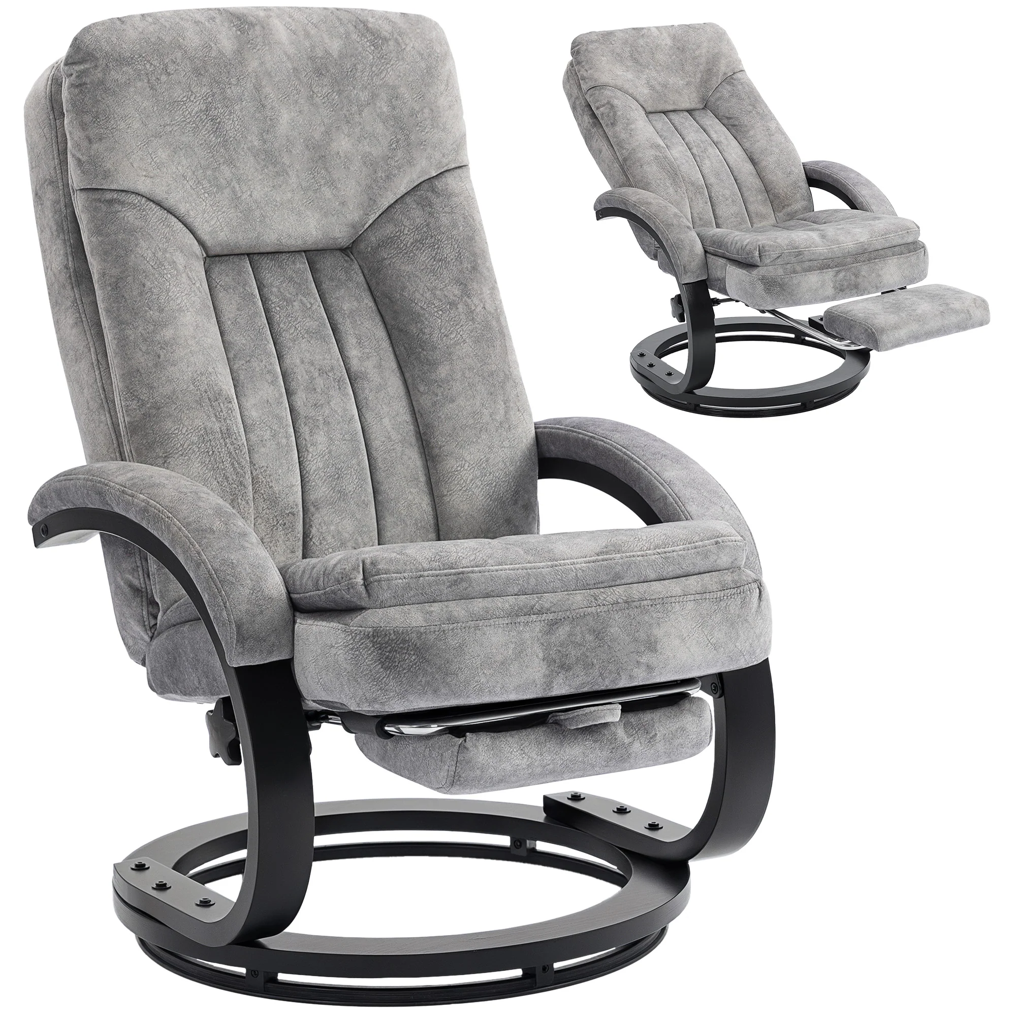 HOMCOM Manual Recliner Armchair With Footrest, Wooden Base, Grey