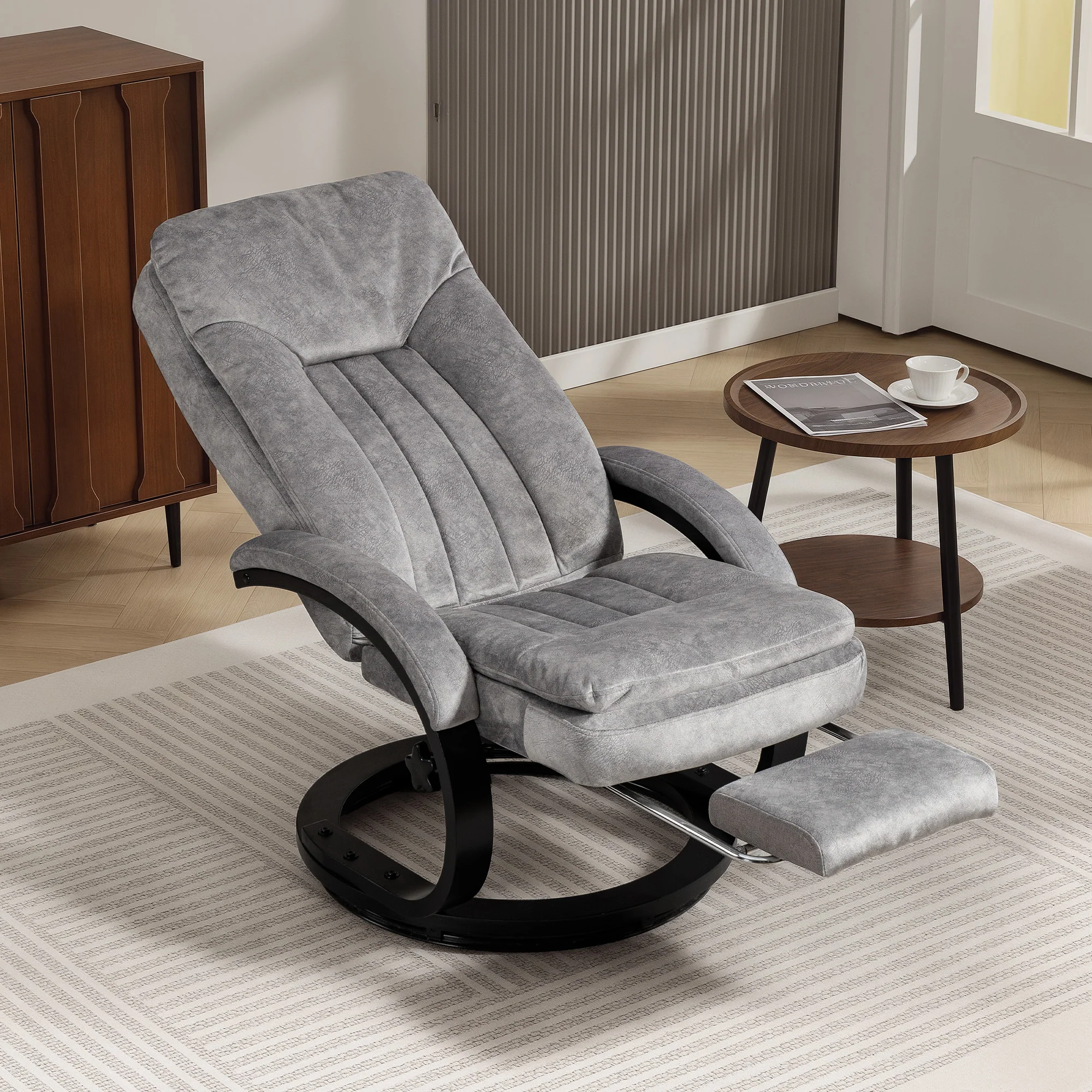 HOMCOM Manual Recliner Armchair With Footrest, Wooden Base, Grey - Image 2