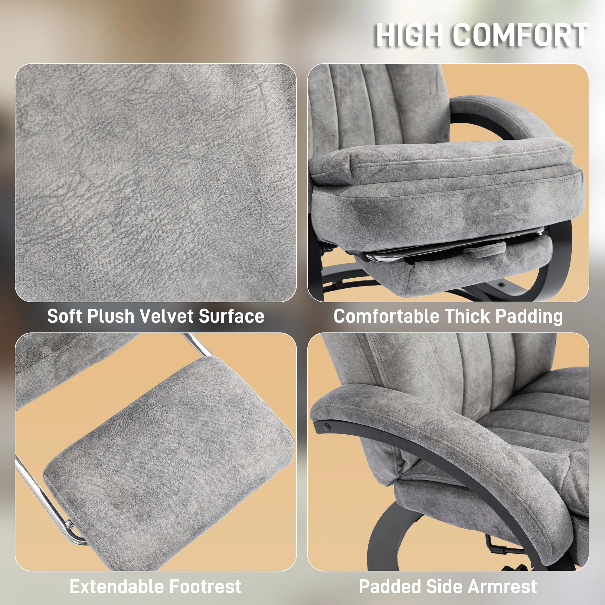 HOMCOM Manual Recliner Armchair With Footrest, Wooden Base, Grey - Image 6