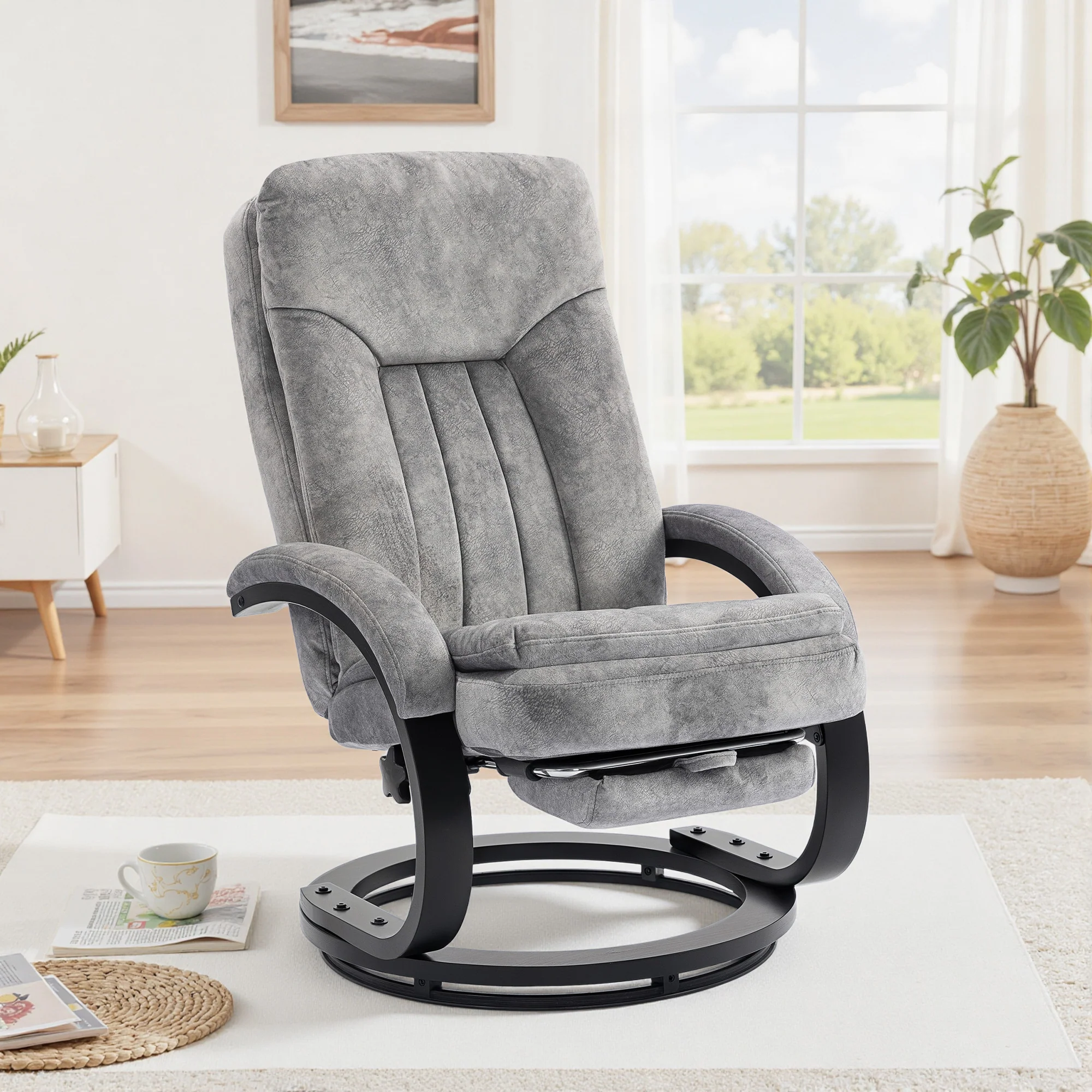 HOMCOM Manual Recliner Armchair With Footrest, Wooden Base, Grey - Image 8