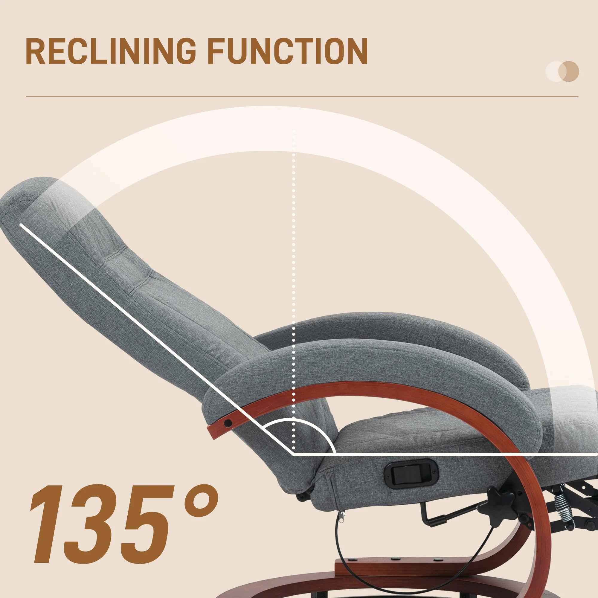 HOMCOM Manual Recliner Swivel Reclining Chair with Footrest Armrests Grey - Image 3