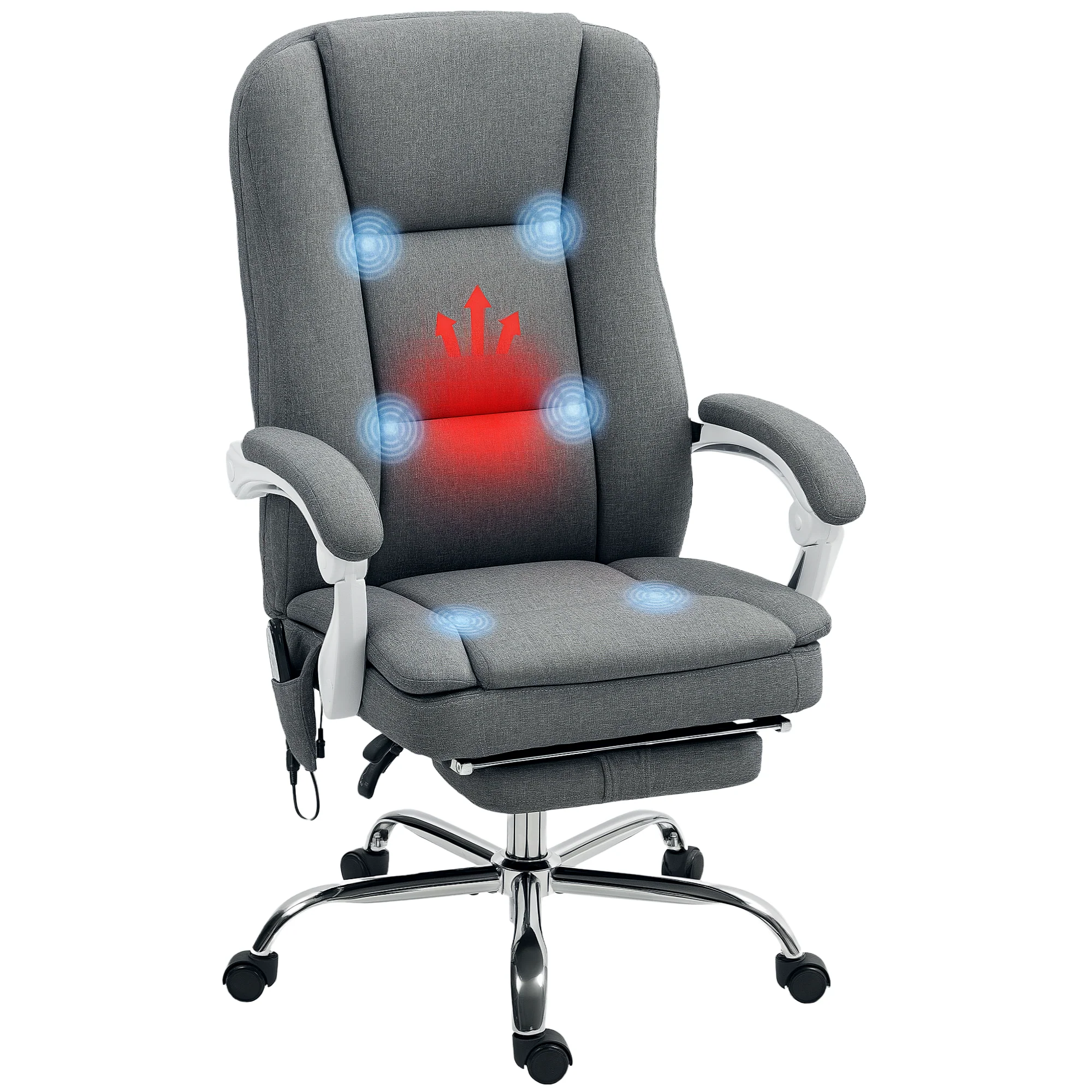 HOMCOM Massage Office Chair, Heated Reclining Desk Chair, Grey