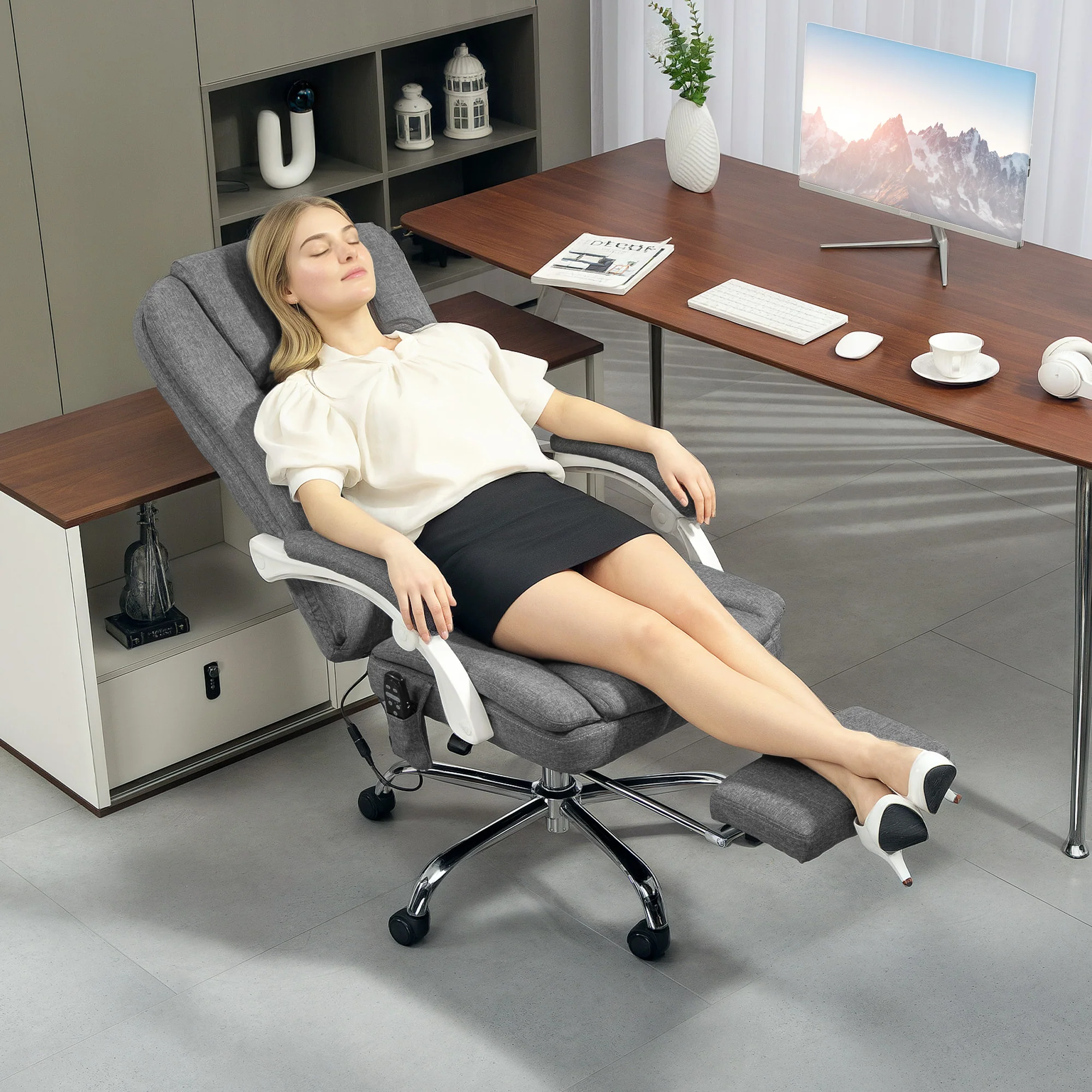 HOMCOM Massage Office Chair, Heated Reclining Desk Chair, Grey - Image 2