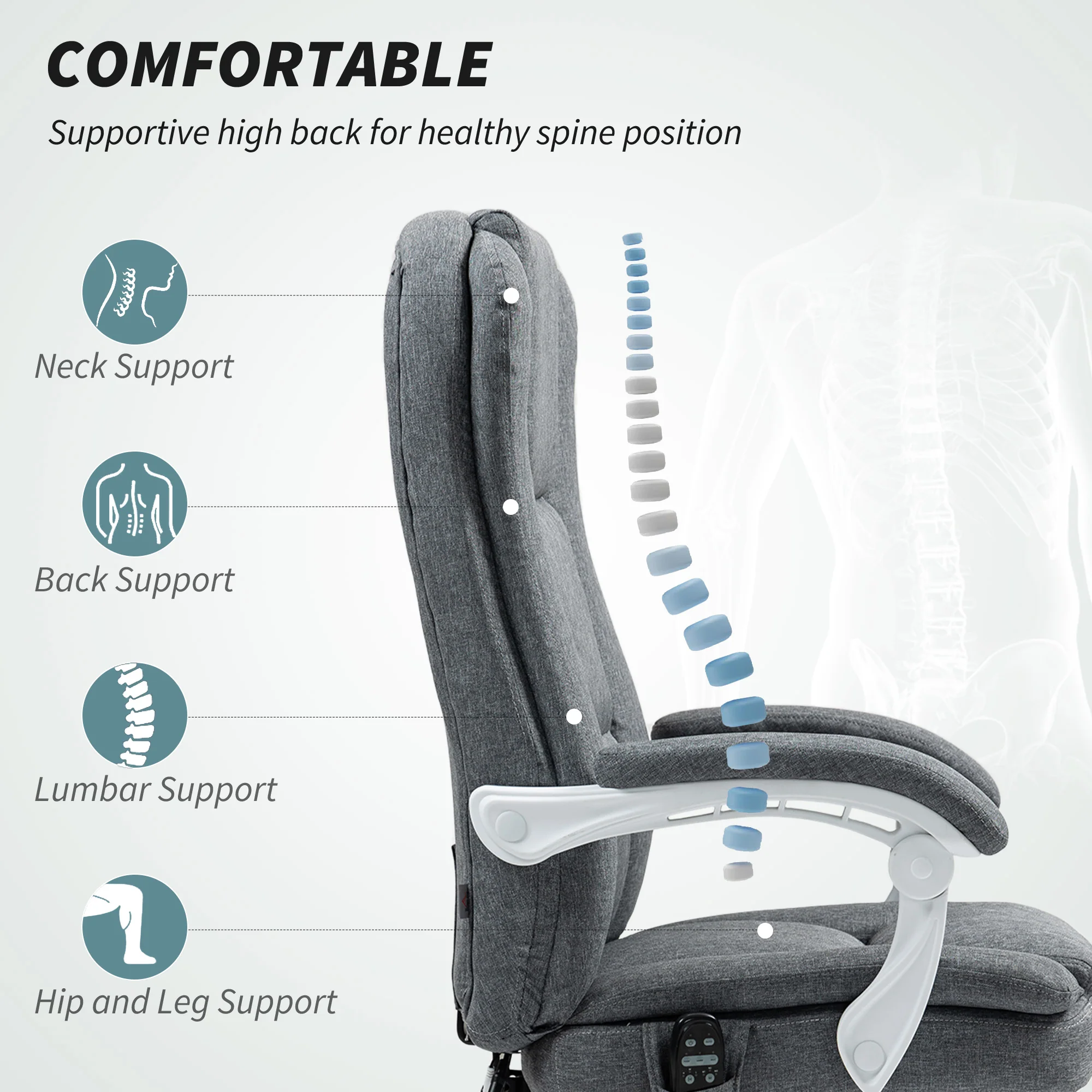 HOMCOM Massage Office Chair, Heated Reclining Desk Chair, Grey - Image 4
