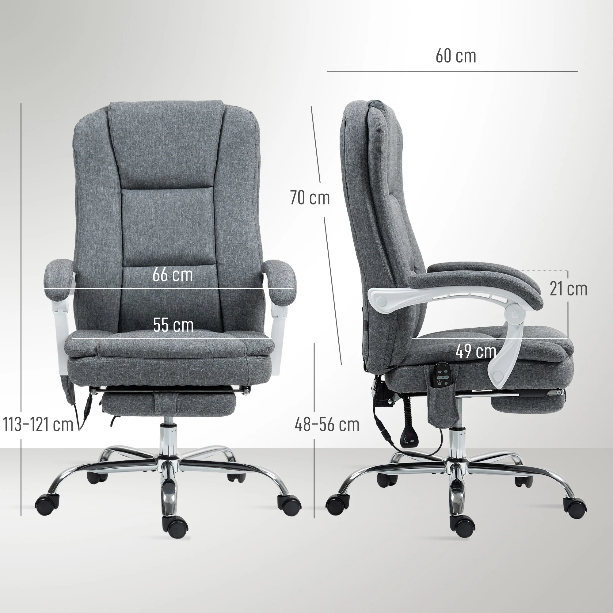HOMCOM Massage Office Chair, Heated Reclining Desk Chair, Grey - Image 5