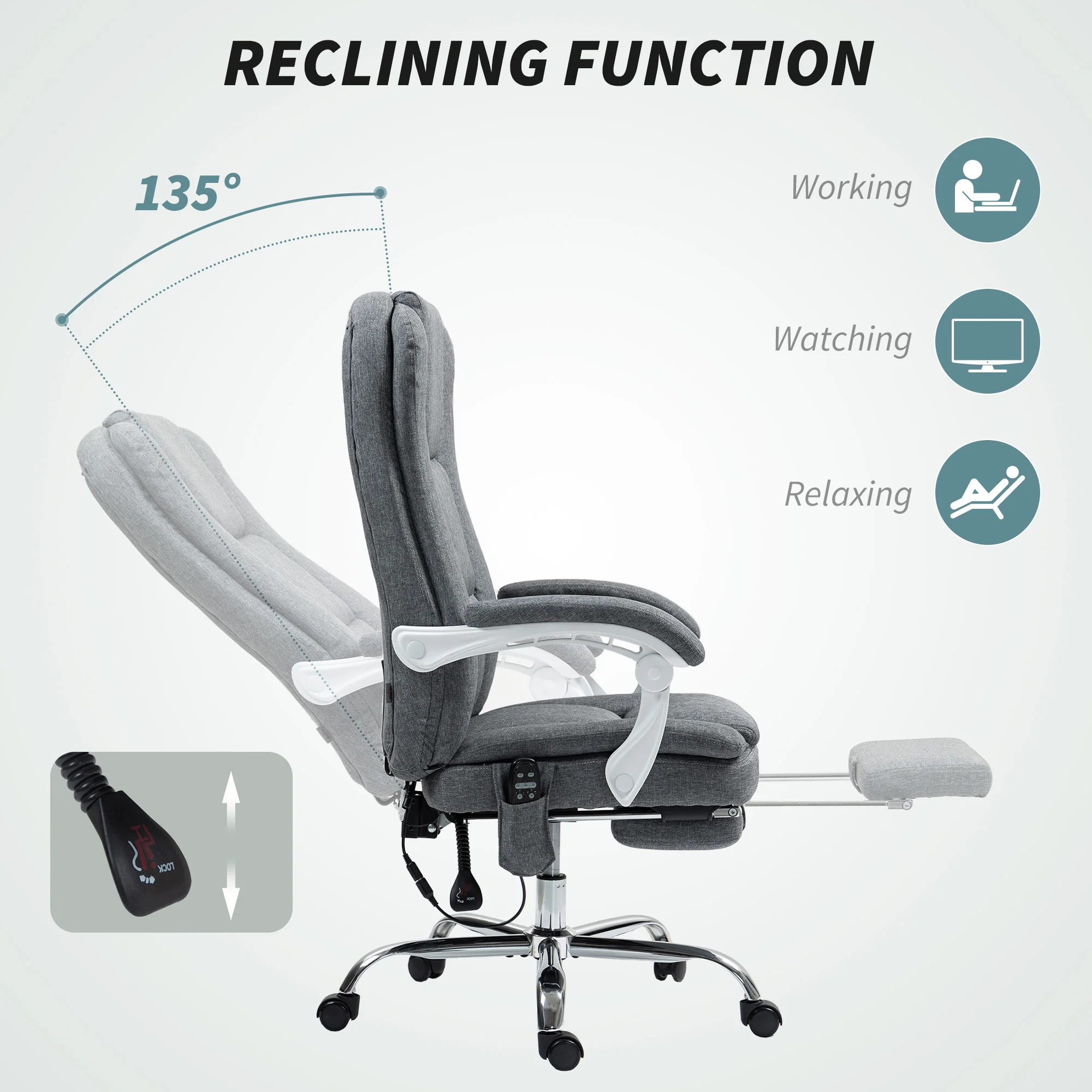 HOMCOM Massage Office Chair, Heated Reclining Desk Chair, Grey - Image 7