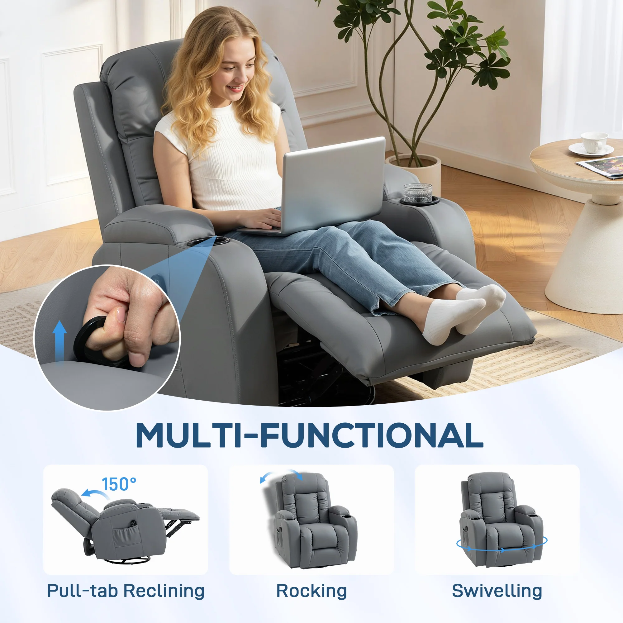 HOMCOM Massage Recliner Chair, Recliner Armchair With 8 Vibration & Heat - Image 4