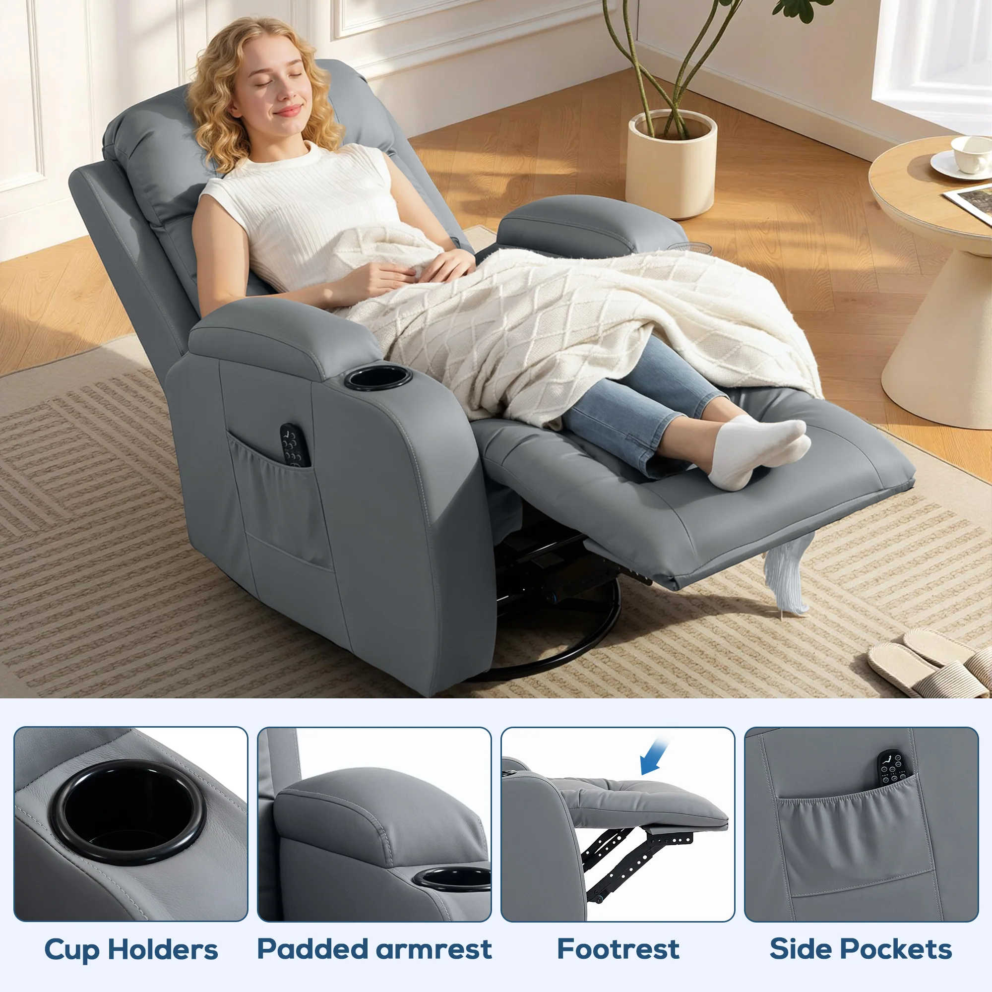 HOMCOM Massage Recliner Chair, Recliner Armchair With 8 Vibration & Heat - Image 7