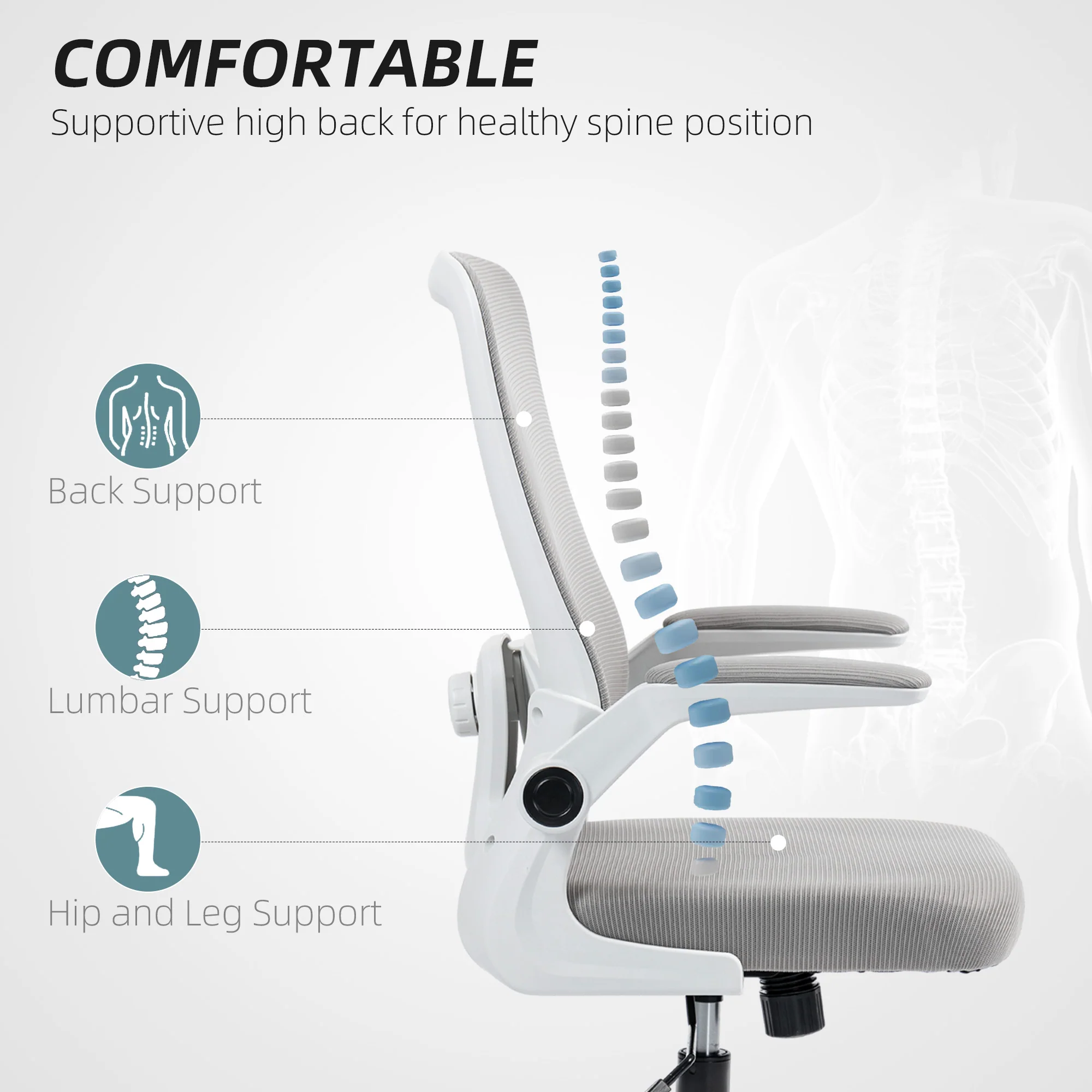 HOMCOM Mesh Desk Chair With Tilt Function, Lumbar Support - Image 12