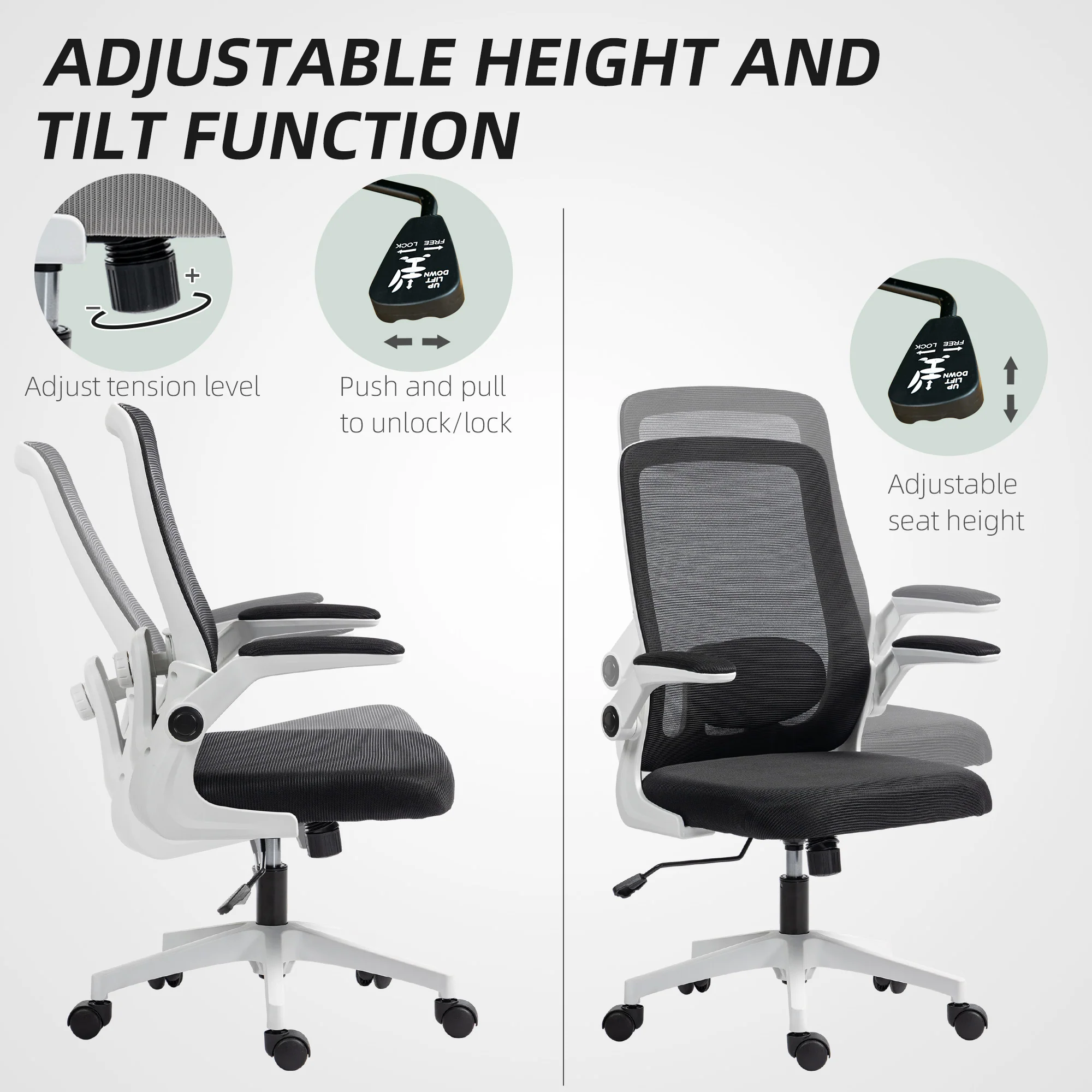 HOMCOM Mesh Desk Chair With Tilt Function, Lumbar Support - Image 8
