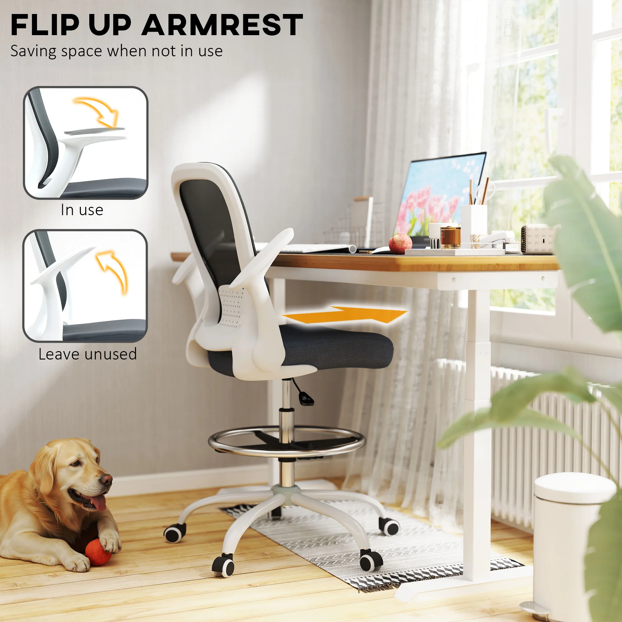 HOMCOM Mesh Draughtsman Chair, Ergonomic Drafting Chair - Image 12