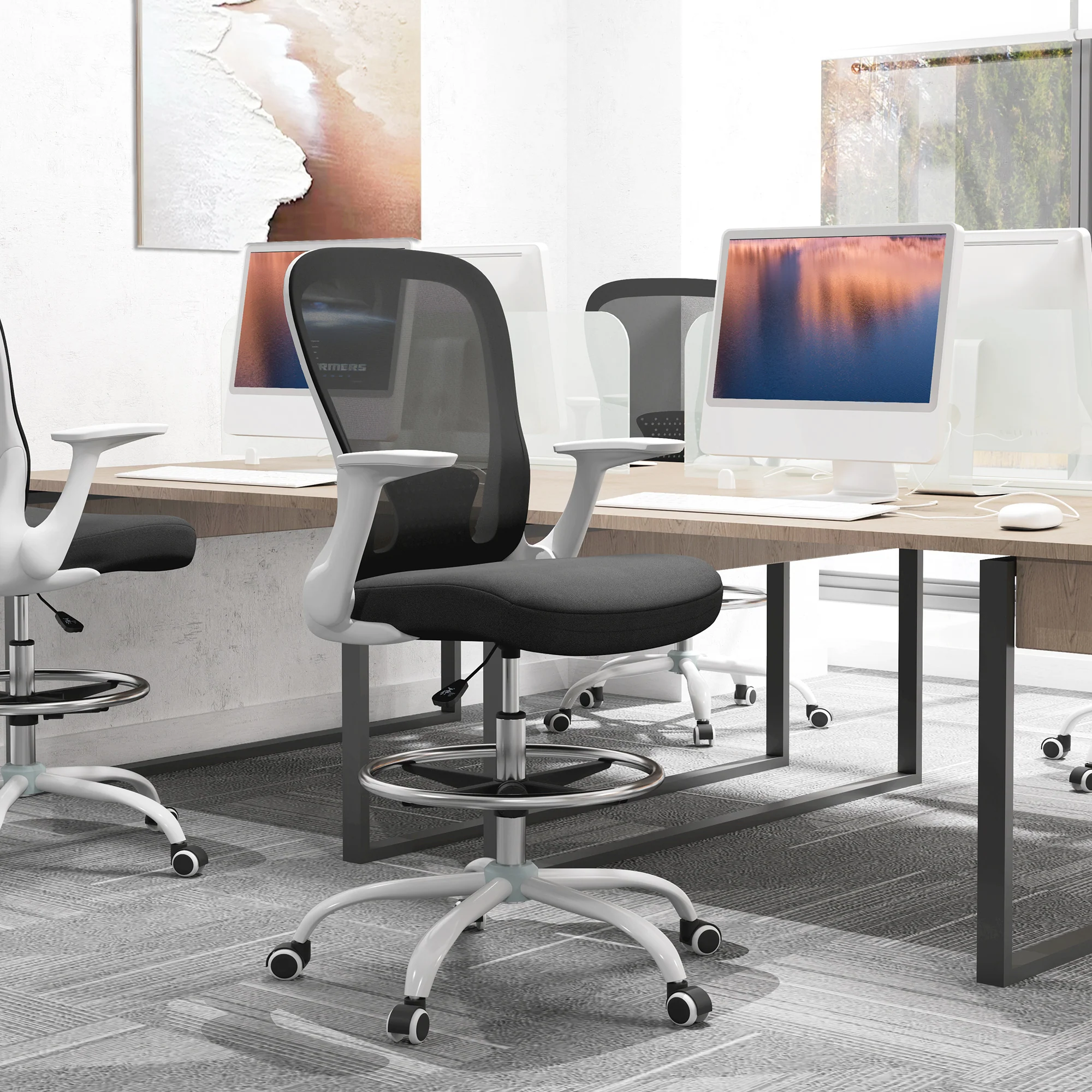 HOMCOM Mesh Draughtsman Chair, Ergonomic Drafting Chair - Image 2