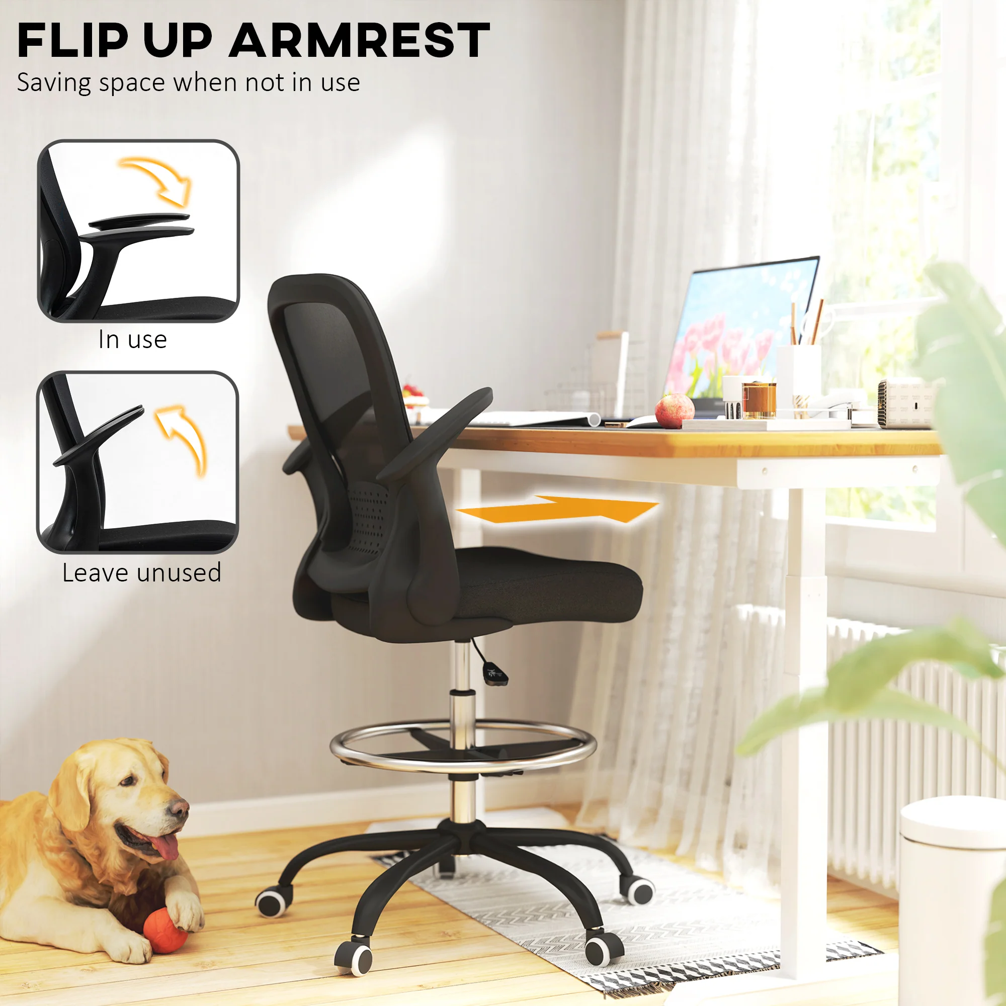 HOMCOM Mesh Draughtsman Chair, Ergonomic Drafting Chair - Image 21