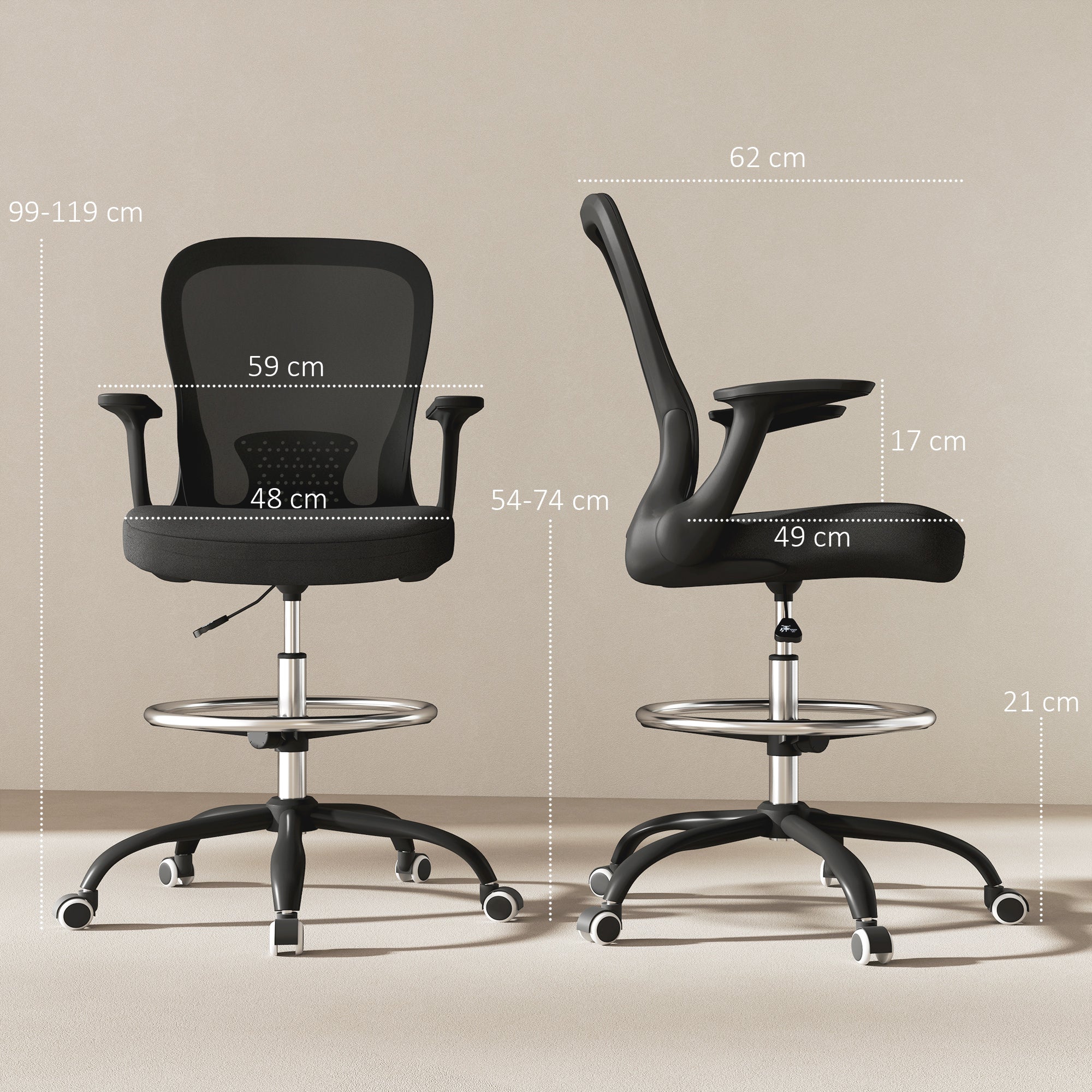 HOMCOM Mesh Draughtsman Chair, Ergonomic Drafting Chair - Image 23