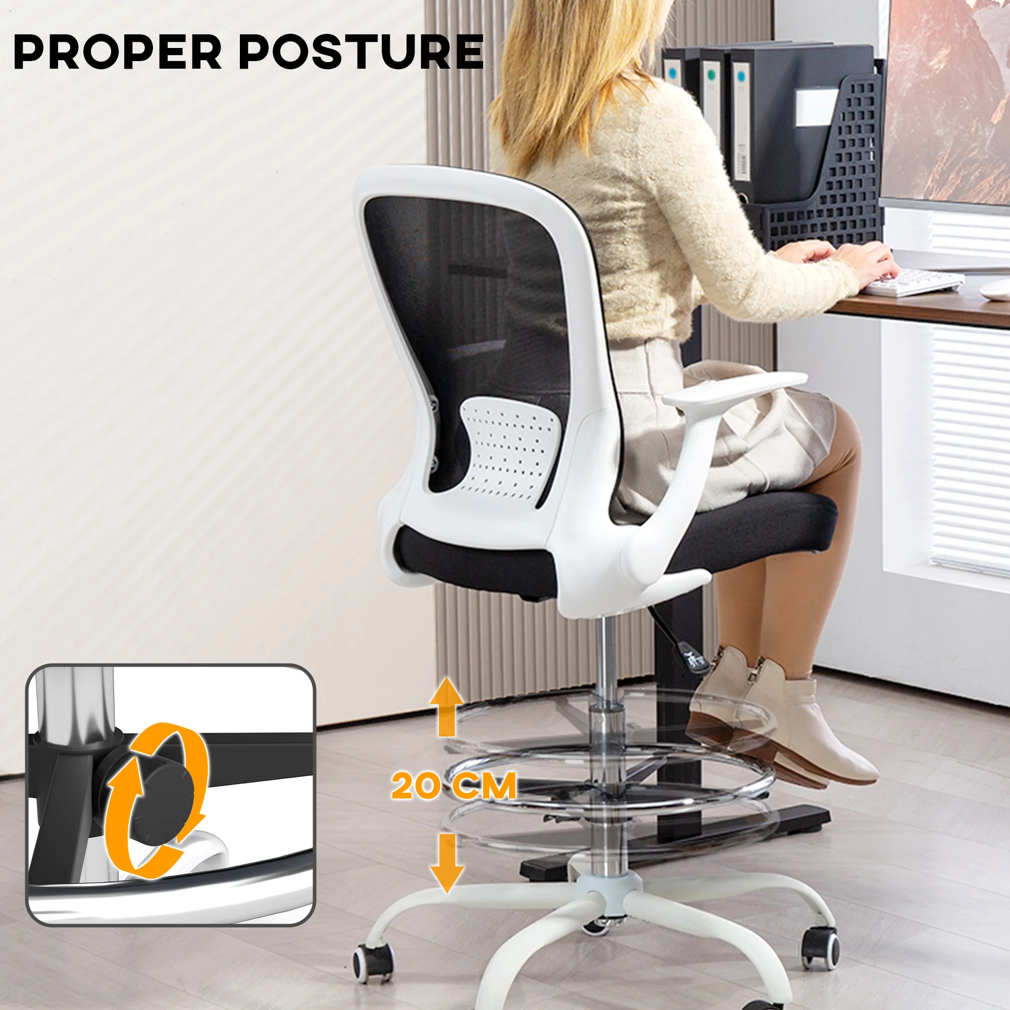 HOMCOM Mesh Draughtsman Chair, Ergonomic Drafting Chair - Image 6