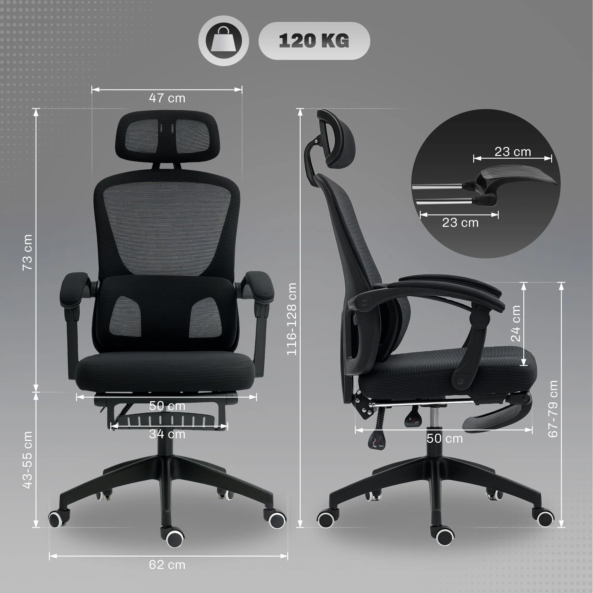 HOMCOM Mesh Ergonomic Office Chair with Lumbar Support, Headrest - Image 5